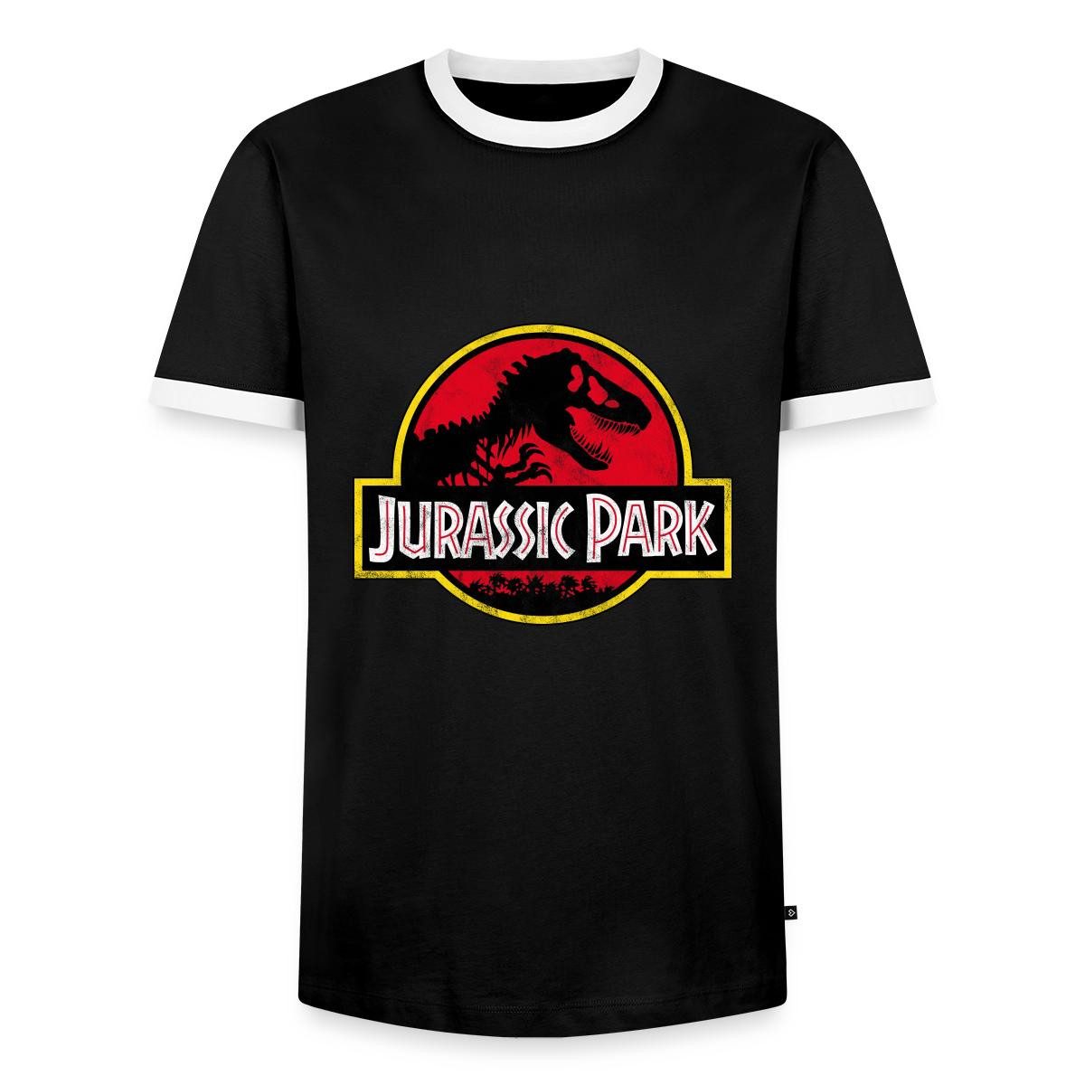 T-Shirt Jurassic Park Klassisches Logo In Rot Mit T-Rex Männer Kontrast T-Shir