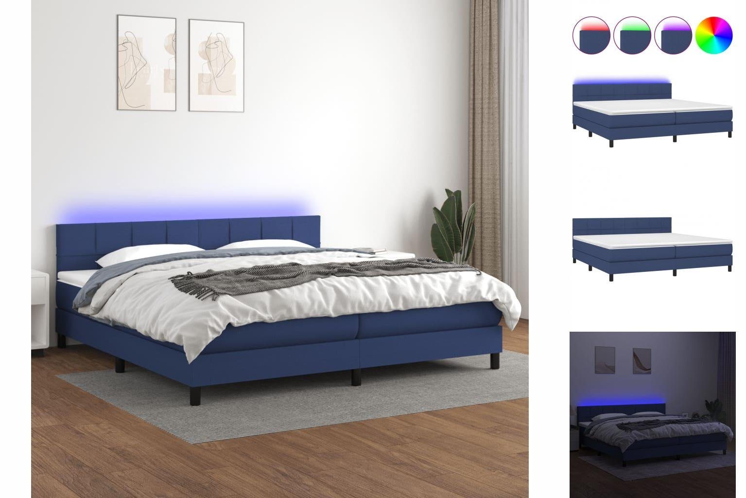 vidaXL Bettgestell »Boxspringbett mit Matratze LED Blau 200x200 cm Stoff  Bett Bettgestell«