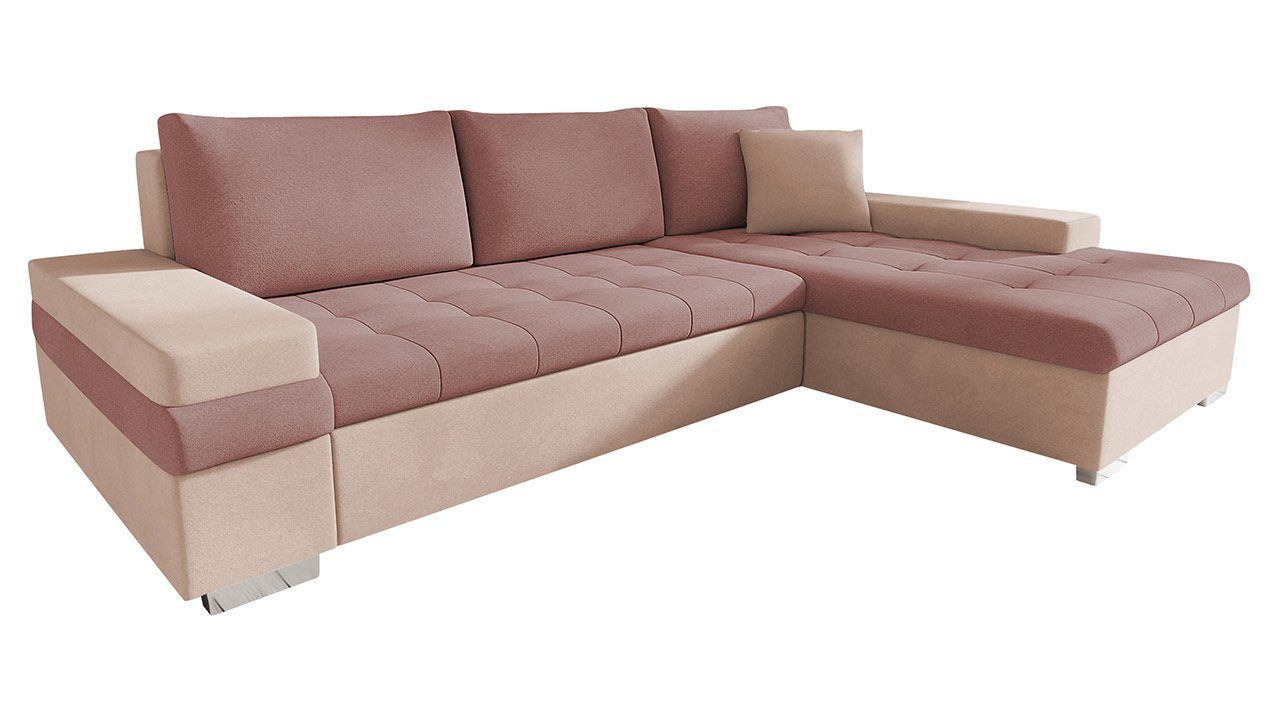 MIRJAN24 Ecksofa Bangkok Mini, Verchromte Füße, Kissen-Set mit Reisverschluss