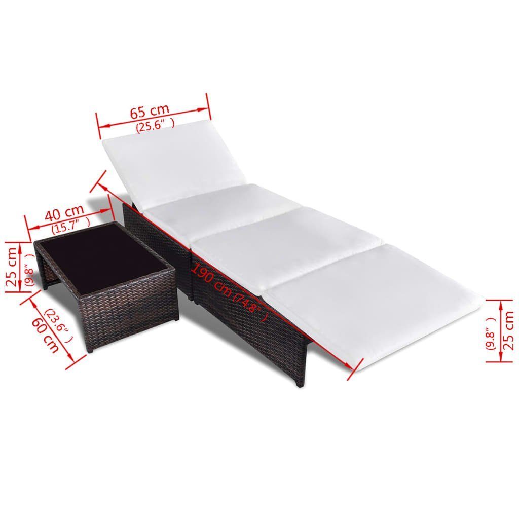 vidaXL Gartenliege Outdoor-Lehnstühle 2 Stk. mit Tisch Braun Poly Rattan, 3 St.