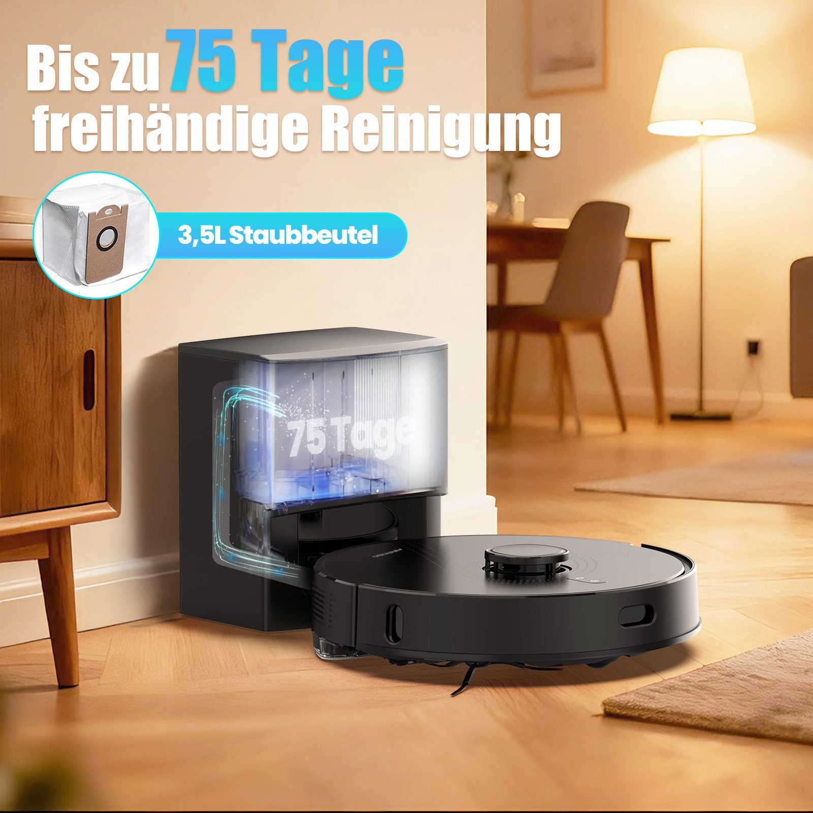 AIRROBO Nass-Trocken-Saugroboter Q20 mit wischen und saugen,8000 Pa Saugkraft, 45 W, Präzisionsnavigation, für verschiedene Bodenbeläge geeignet, tierfreundlich, AI-gestützte Laser-Hindernisvermeidung,APP-Bedienbar,2 Jahr Garantie