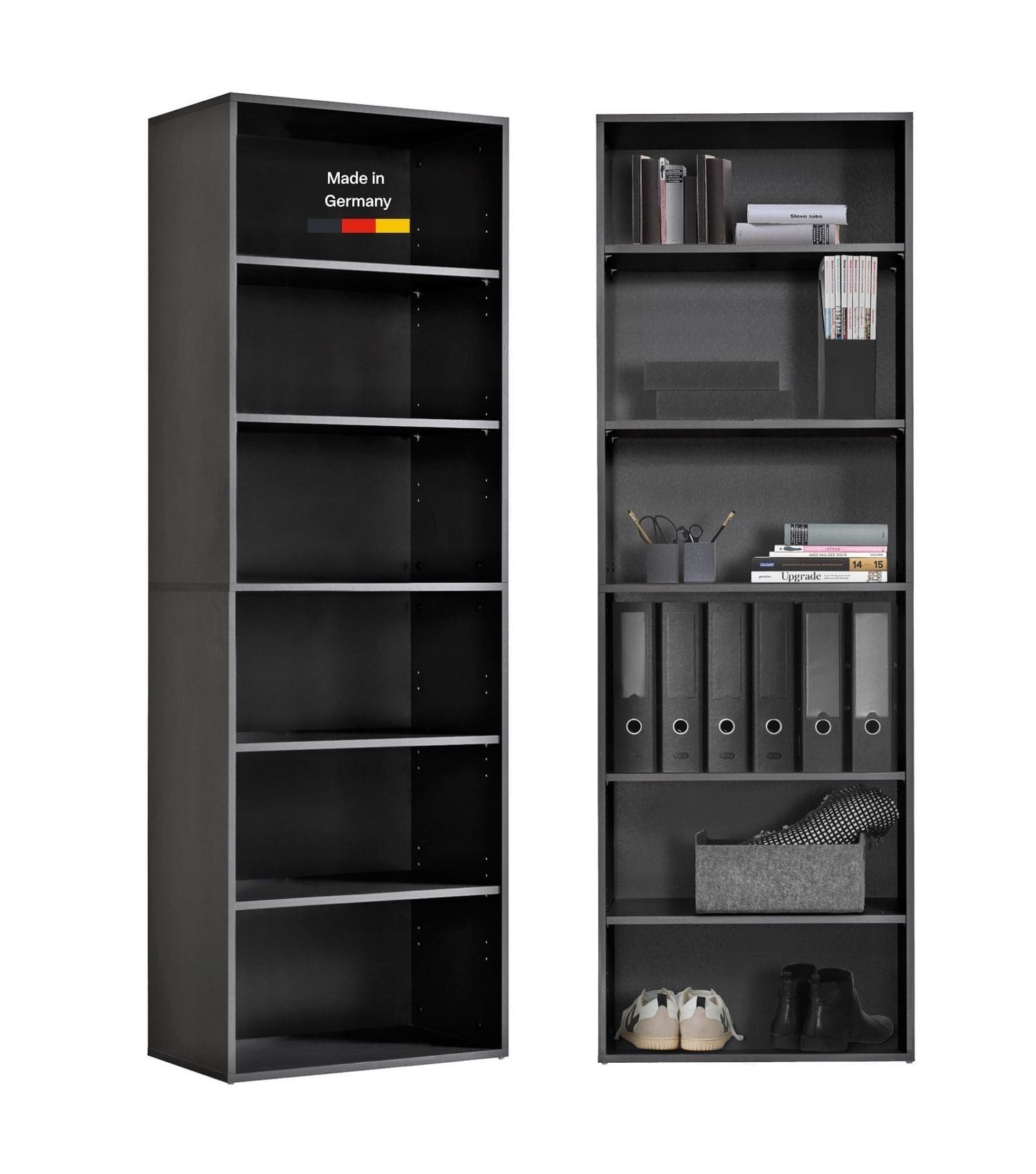 mokebo Bücherregal Der Bücherwurm Regal 60 cm breit Aktenregal Holz, 60x180x34,5 cm, Made in Germany, Holzregal, Bücherregal oder Standregal in Anthrazit