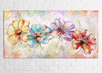 YS-Art Gemälde Schöne Blumen, Blumen, Bunte Blumen auf Leinwand Bild Handgemalt Gold