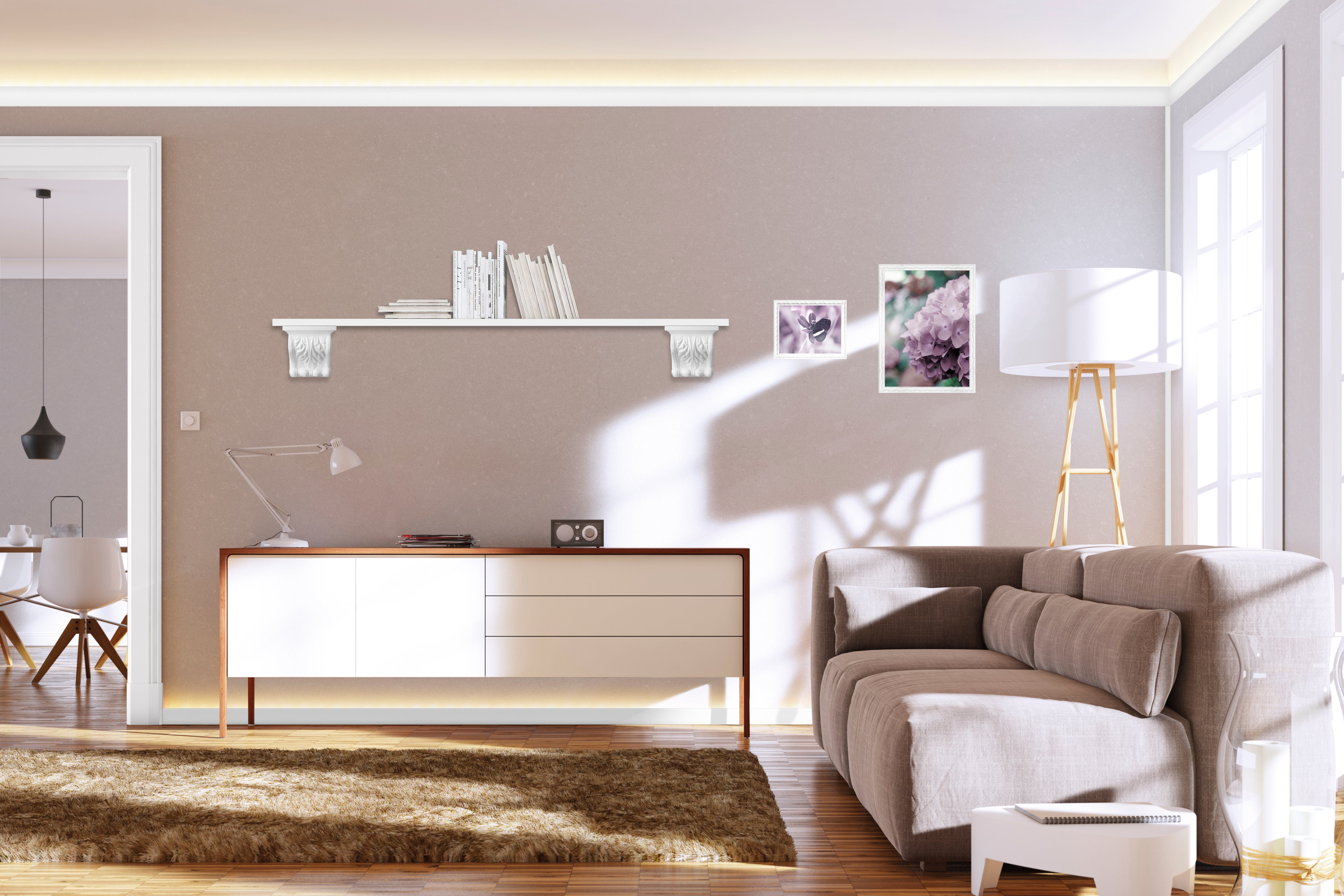 Homestar Zierleiste Homestar Lichtleiste Anja (45 x 70 mm), Länge 2m, LED-fähig, einfache Montage durch Ankleben mit HOMESTAR® SX100, Polystyrol, ohne LED-Stripesystem, farbig überstreichbar