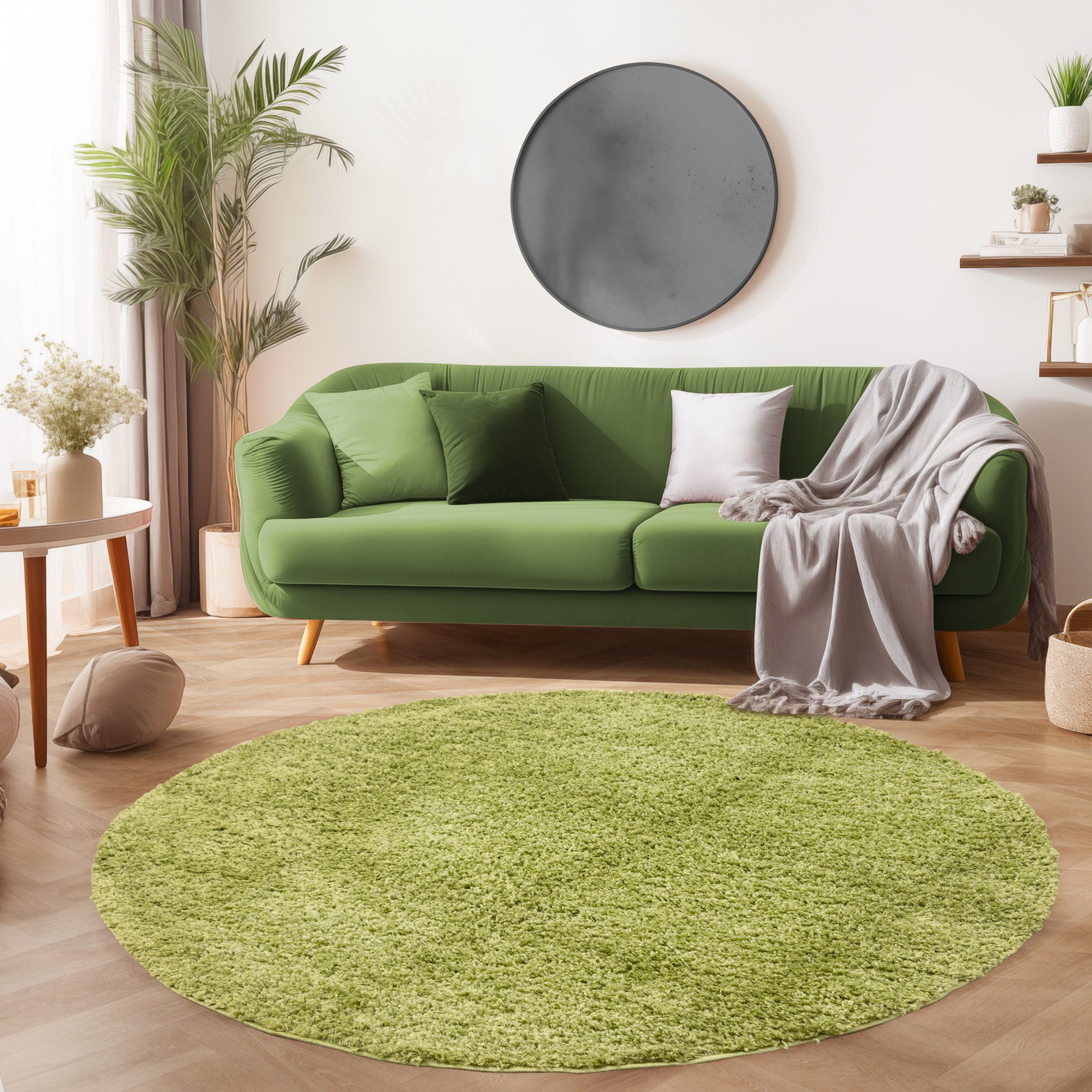 SIMPEX24 Teppich Unicolor - Einfarbig, Rund, Höhe: 30 mm, Einfarbig Shaggy Teppich Wohnzimmer Langflor Versch. Farben und Größen