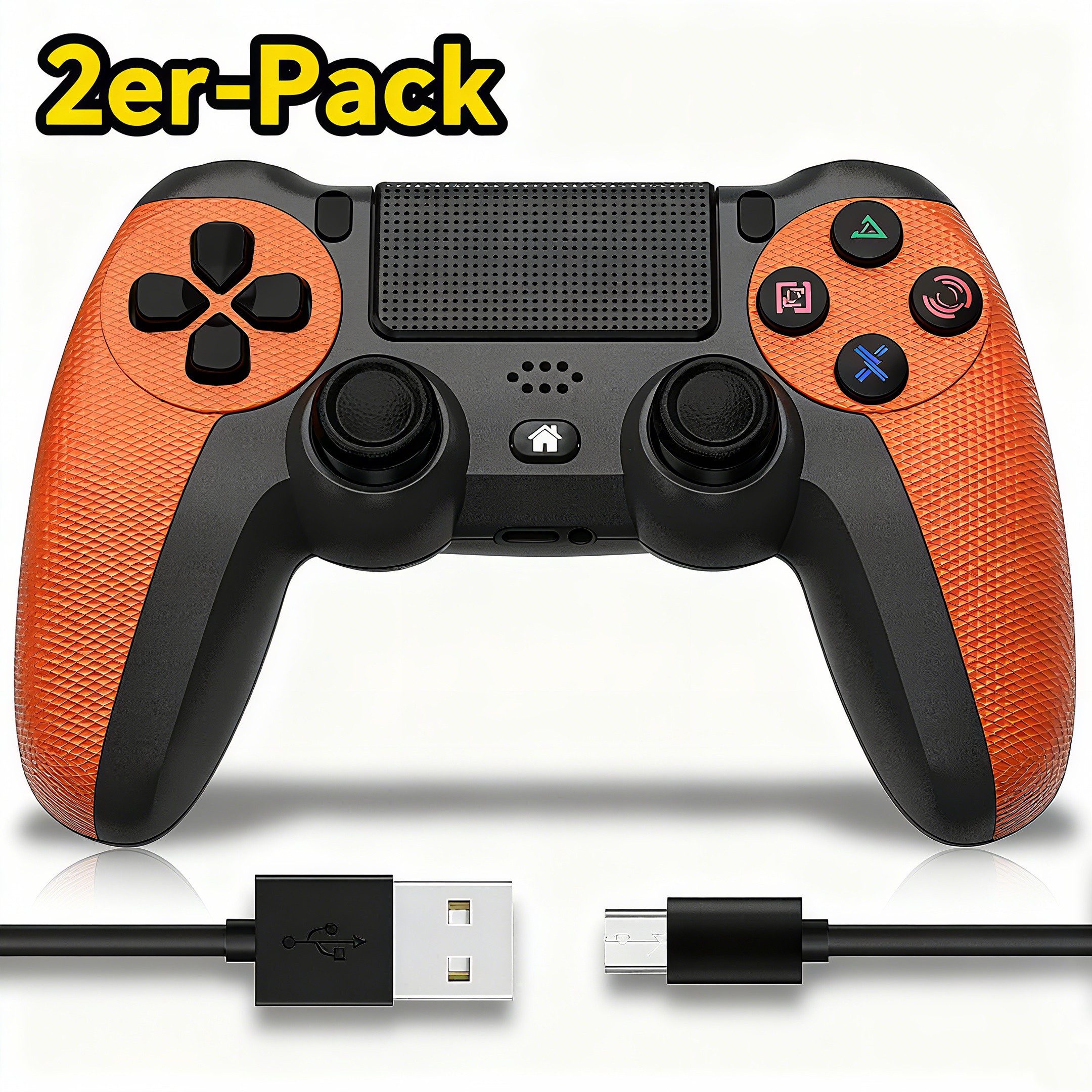 POPOLIC Controller für PS4 Mobile, Dualshock,Wireless PC-Controller (6-Achsen, LED-Licht, Touchpanel, Kopfhörerbuchse, inkl. Ladekabel, 2 St., 600-mAh-Akku, Bequeme Tasten, Präzises D-Pad)