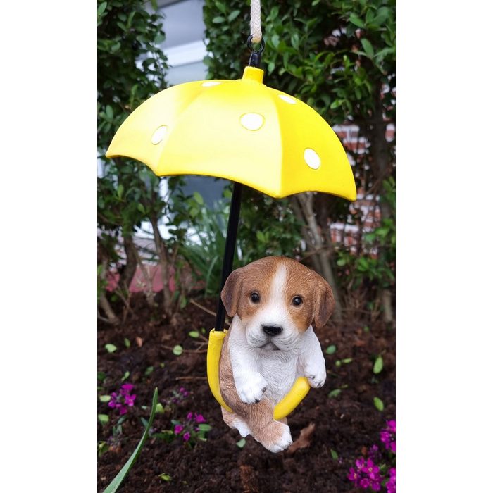 Fachhandel Plus Gartenfigur Jack Russell im Regenschirm sitzend (1 St) handbemalt