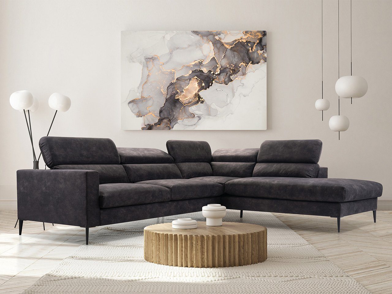 Wohnlandschaft - Modern Ecksofa L-Form MÖBEL Bettsofa - MKS Ecksofa, GESSO, Dunkelgrau Couch