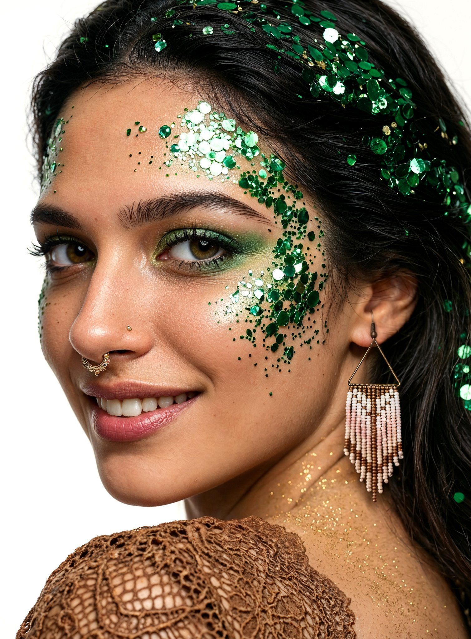 Smiffys Theaterschminke Moon Glitter Bio Chunky Glitzer grün, Biologisch abbaubare Glitzerflocken für einen glänzenden Look zu Fas