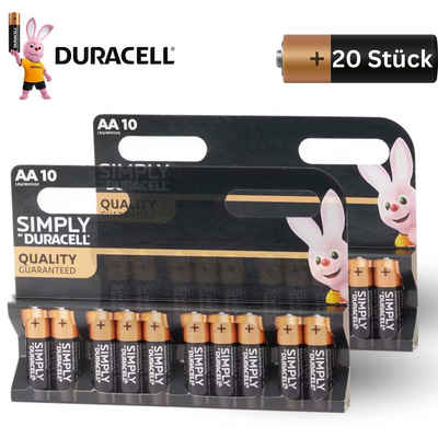 Duracell Simply 10 Pack + 10 Pack: 20x Mignon/AA/LR06 Batterie Batterie, LR06 (1,5 V), 1,5V