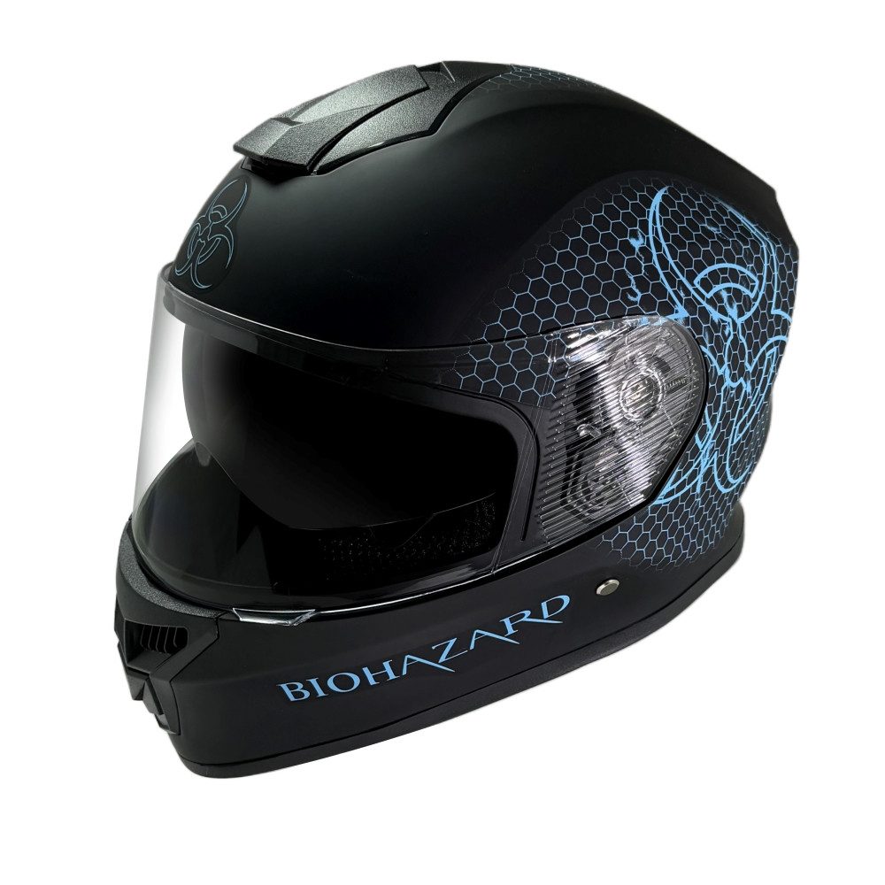 FunSport-Factory Motocrosshelm Motocross Kinderhelm Integralhelm Bio Hazard Teal, integrierte Sonnenblende