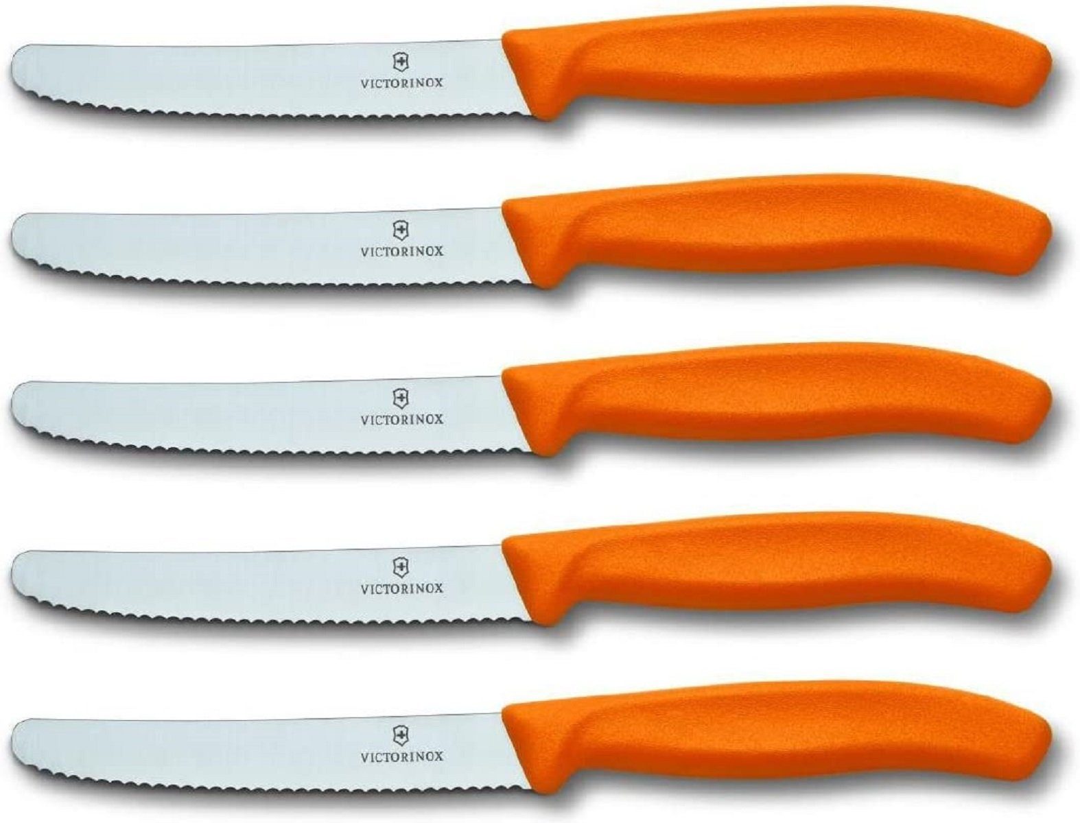 Victorinox Tafelmesser Tomatenmesser Swiss Classic Wellenschliff, Orange, 11 cm