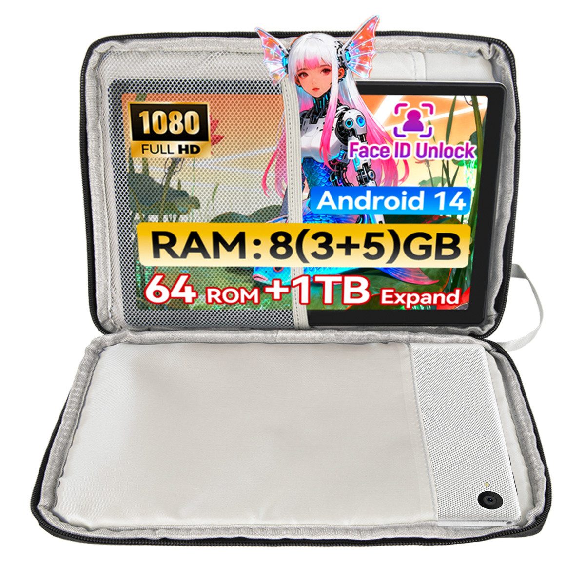 Happybe 10'' Android 14, 64GB, 1280x800 HD IPS, Dual-Kamera, Wifi 6, Tablet (10", 64 GB, Android 14)