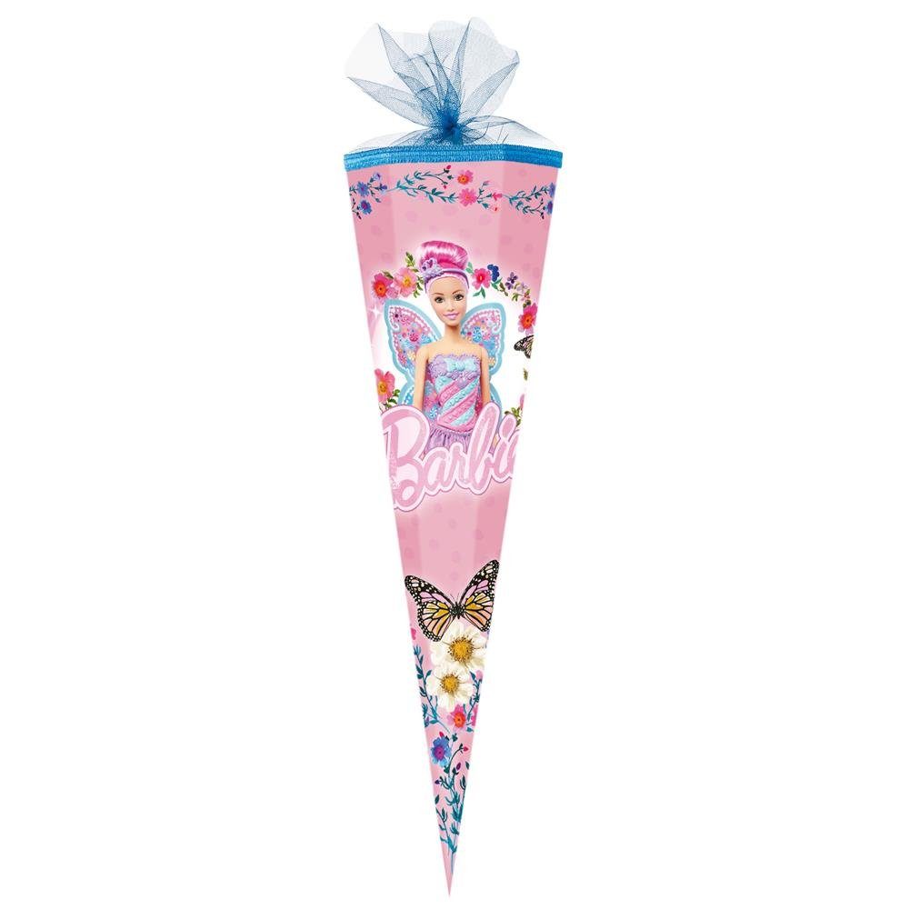 Nestler Schultüte Barbie Feenprinzessin, 85 cm, eckig, mit blauem Tüllverschluss, Zuckertüte für Schulanfang