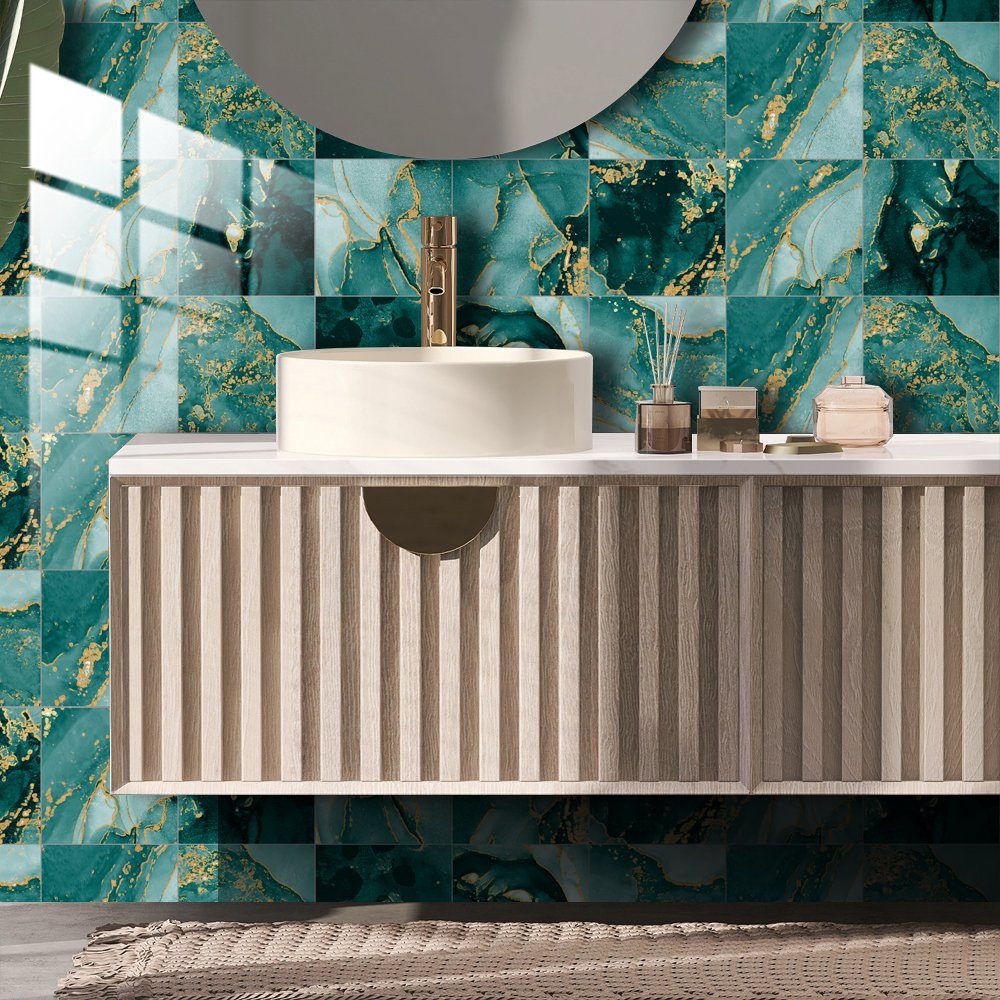 COOL-i ® Fliesenaufkleber Klebefliesen 10 Stück -15cm x 15cm, 3D Fliesenaufkleber (Marmor Optik), PVC Wasserfest,Selbstklebend,Hitzebeständig,Starke Klebefähigkeit