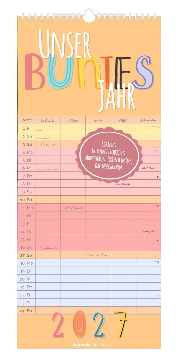 NEUMANN Familienkalender Familienplaner Unser buntes Jahr 2027