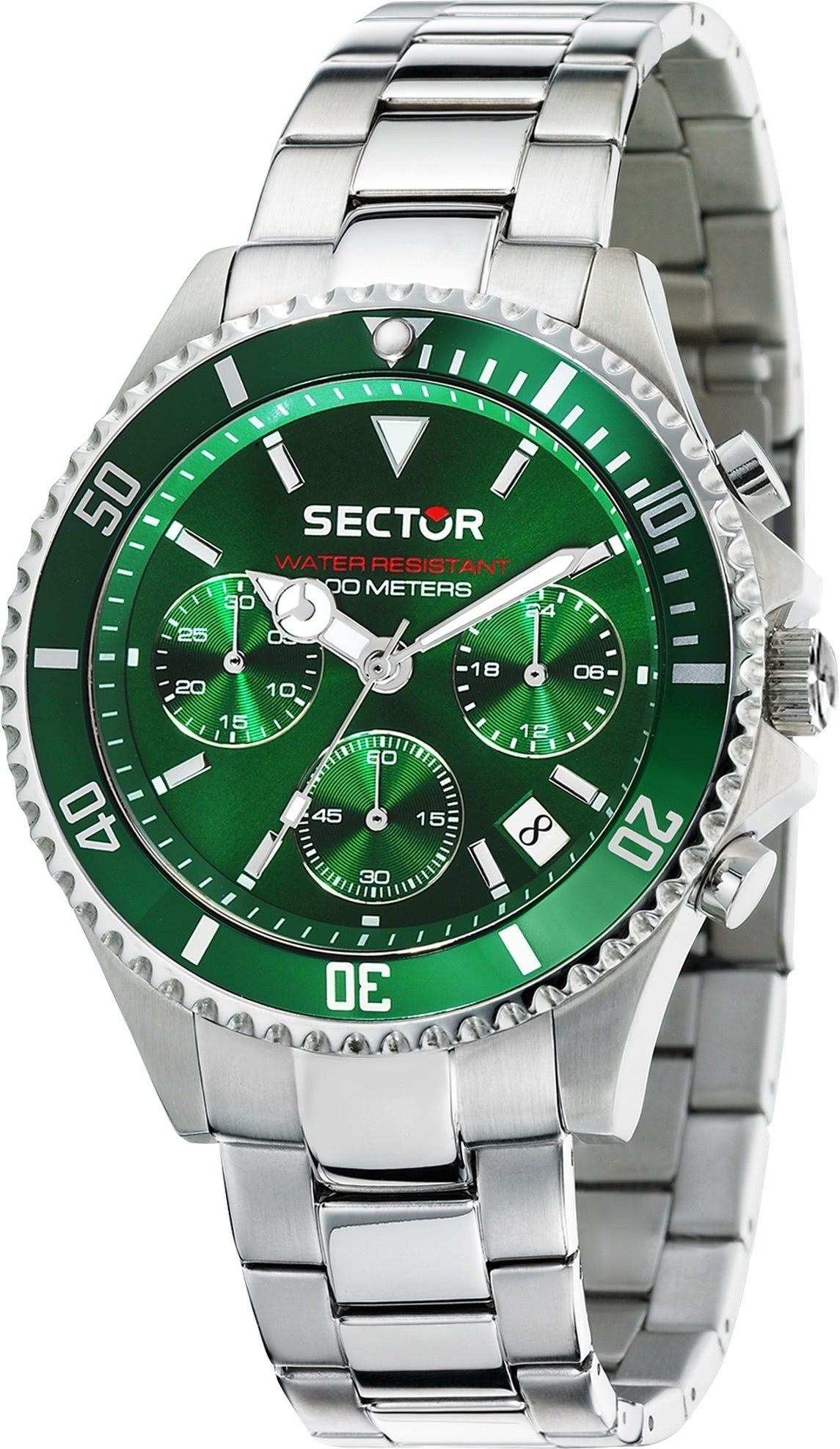 Sector Sector Herren Armbanduhr Chrono, (Chronograph), Herren Armbanduhr rund, groß (42mm), Edelstahlarmband silber, Fashion