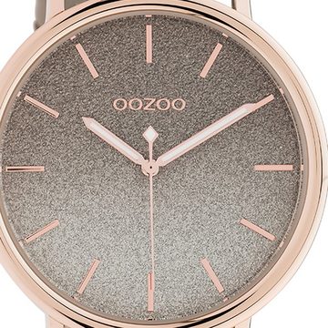 OOZOO Quarzuhr Oozoo Damen Armbanduhr braun taupe, (Analoguhr), Damenuhr rund, groß (ca. 42mm) Lederarmband, Elegant-Style