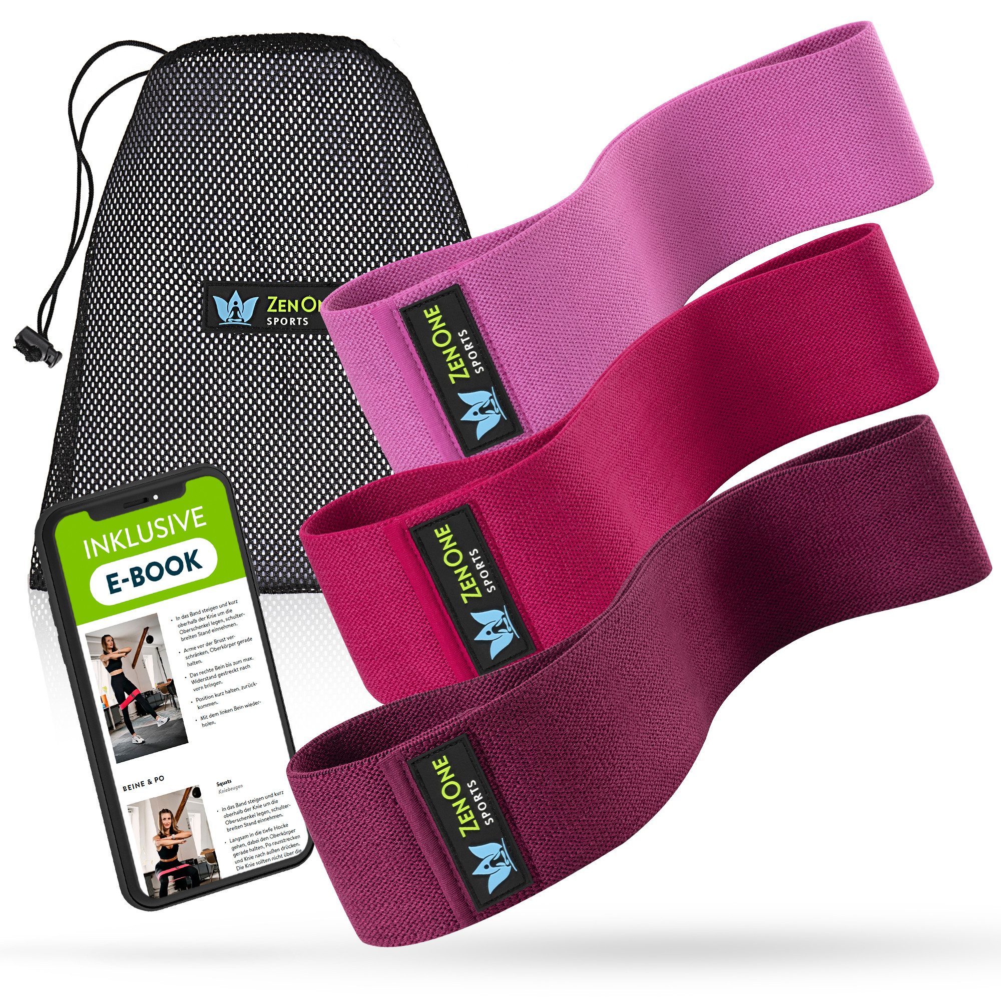 Gymnastikband aus Stoff, Hip Bands 3er Set für Bein & Po, Kraft- & Yogatraining