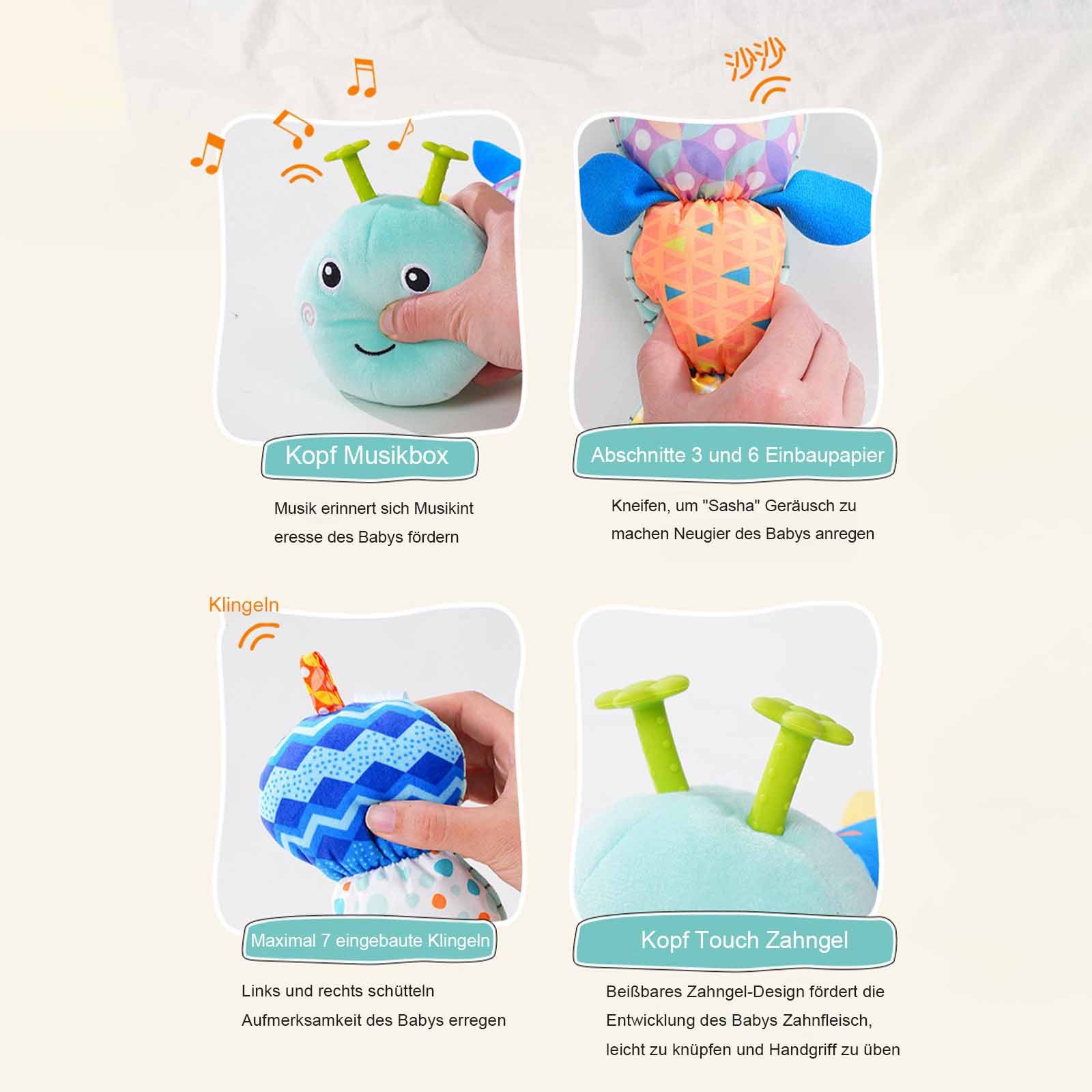 OKWISH Kuscheltier Greifspielzeug Babyspielzeug Baby-Plüschraupe mit Musik günstig online kaufen