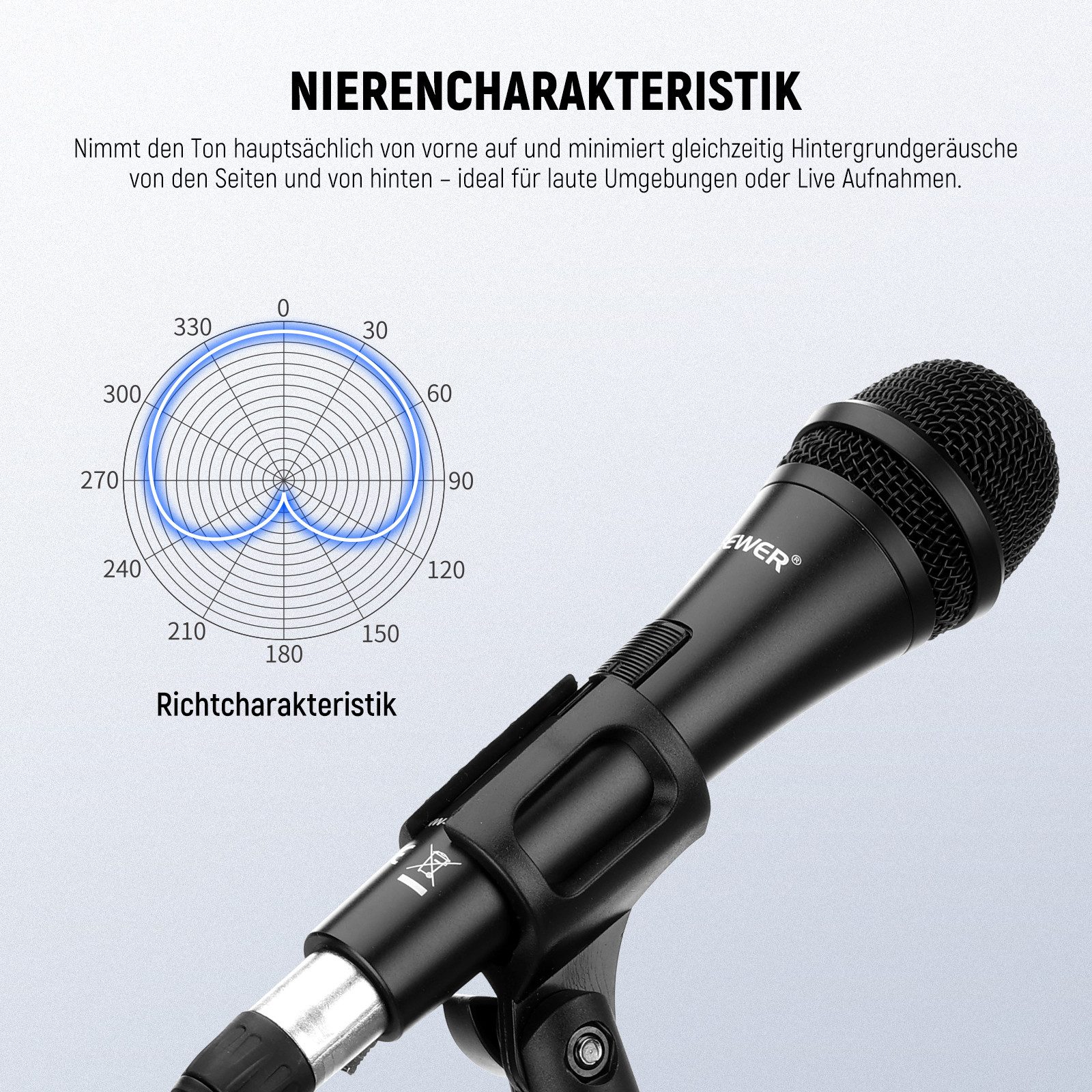 Neewer Mikrofon Dynamisches Nierenmikrofon, mit XLR-Stecker auf XLR-Buchse (Packung), für professionelles Pickup von Musikinstrumenten Stimme Rundfunk