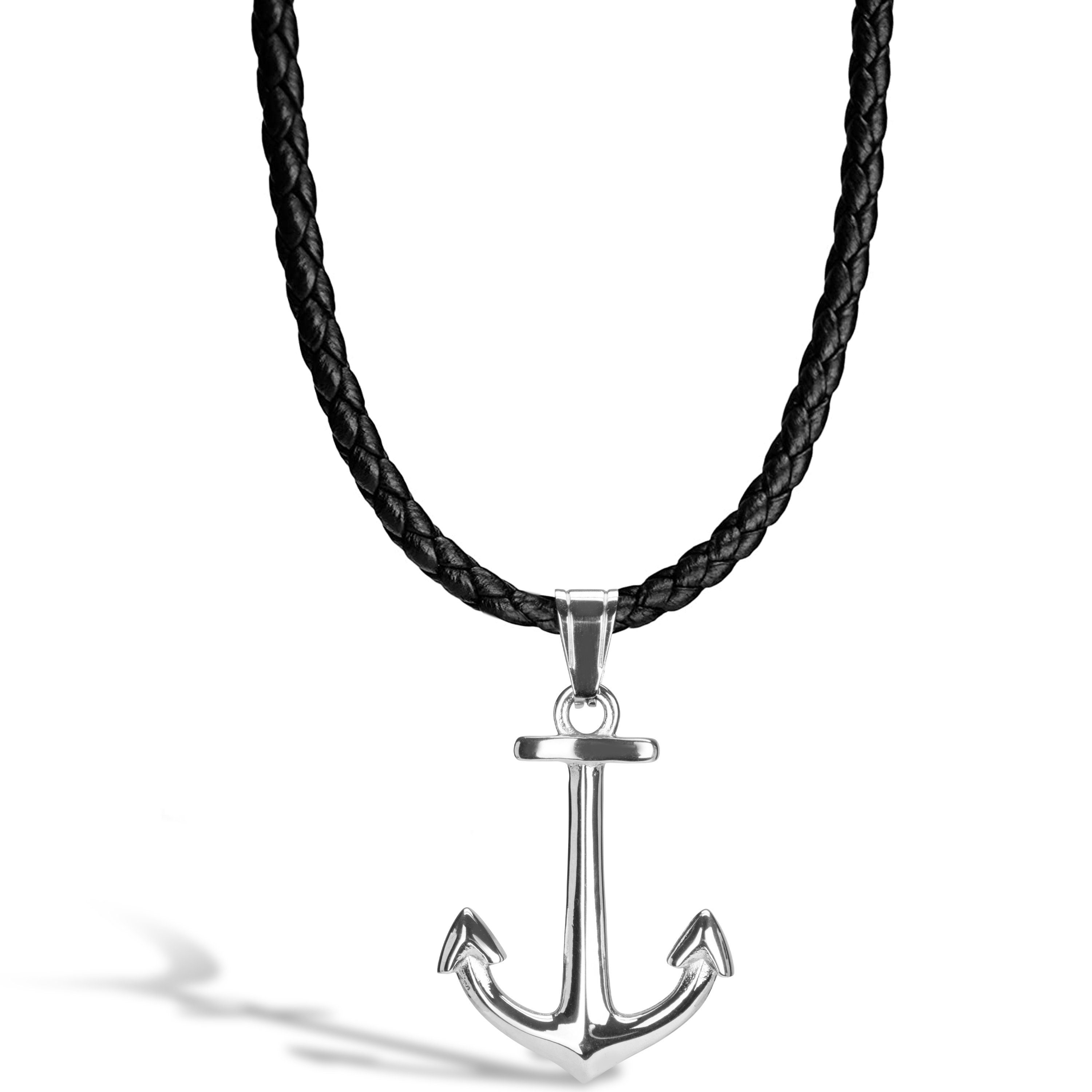 Silber aus Edelstahl LederHalskette mit "Anchor" (1-tlg), Anhänger Lederband Echtleder SERASAR
