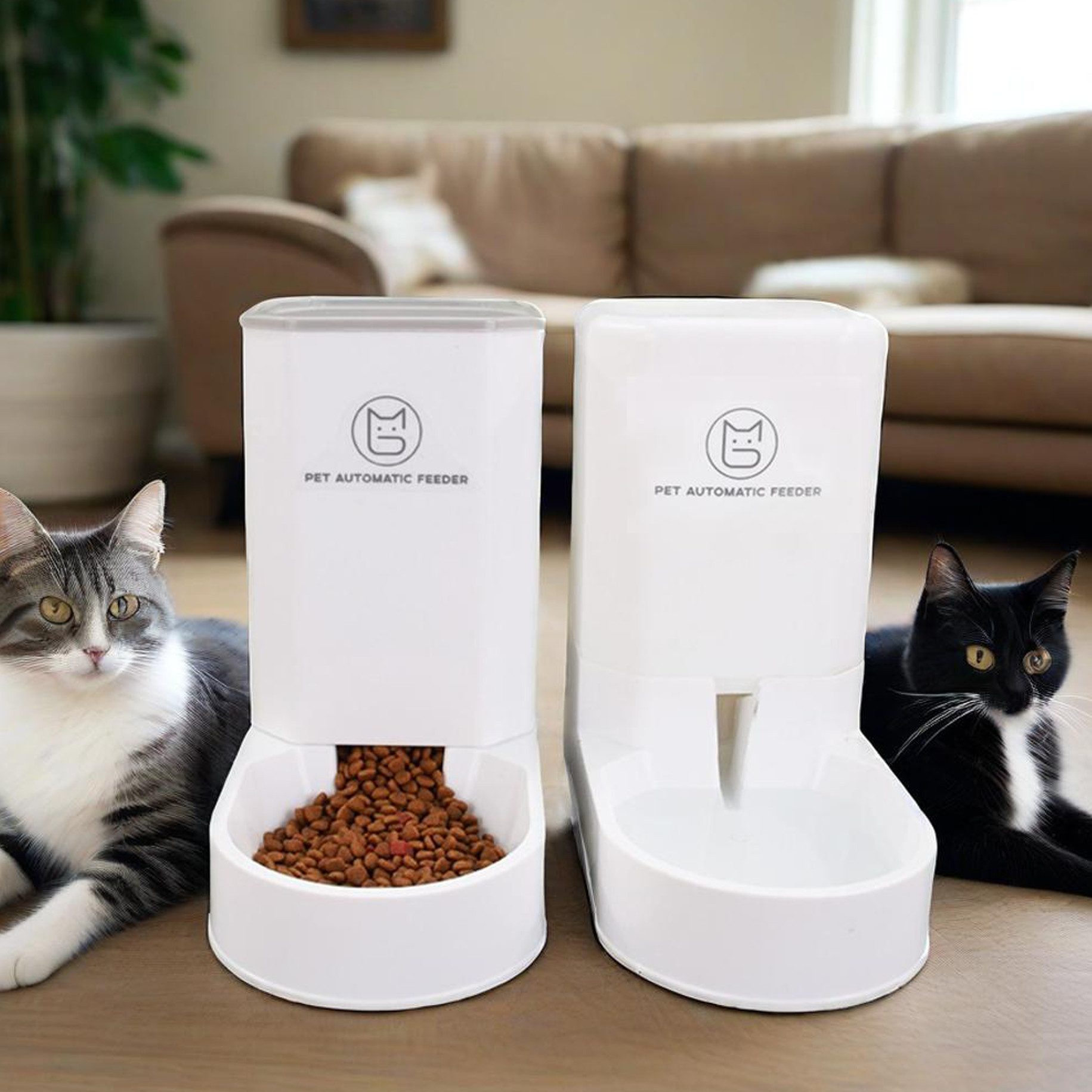 Futterspender 3000ml&2,1 kg Katzen Wasserspender, Futterautomat, Haustier Futternapf