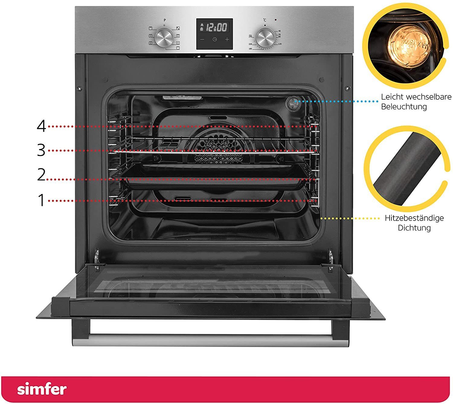 Simfer Elektro-Kochfeld SMF-BO 6029, SMF-BO 6029, Digitaler Timer mit Touch Control, Seitengitter, Emaillierter Garraum