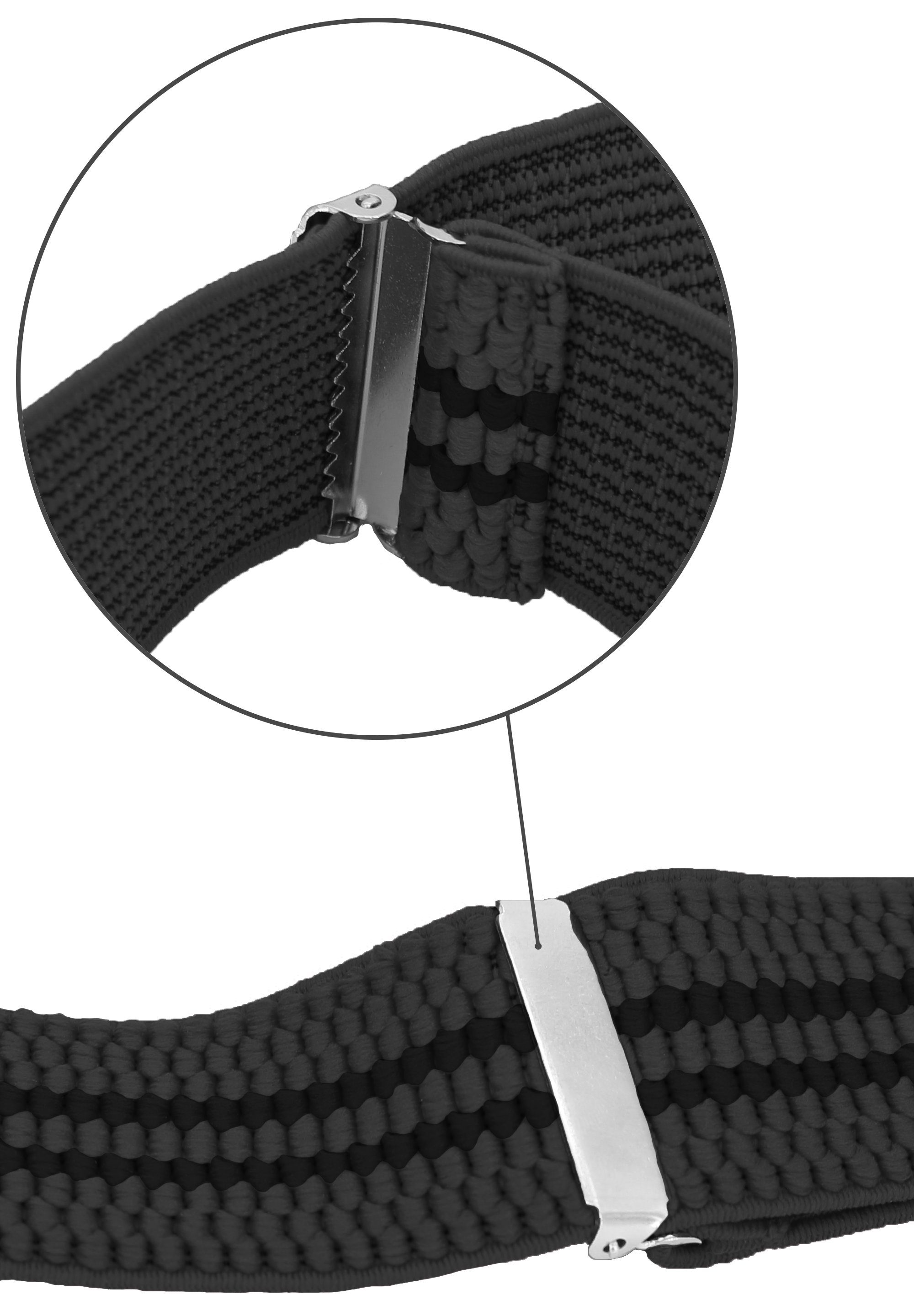 Breites Grau Clipverschluss, schwarzen verstellbar mit X-Design Streifen 4cm Fabio Farini starken Hosenträger (schwarze Streifen) mit Grau extra