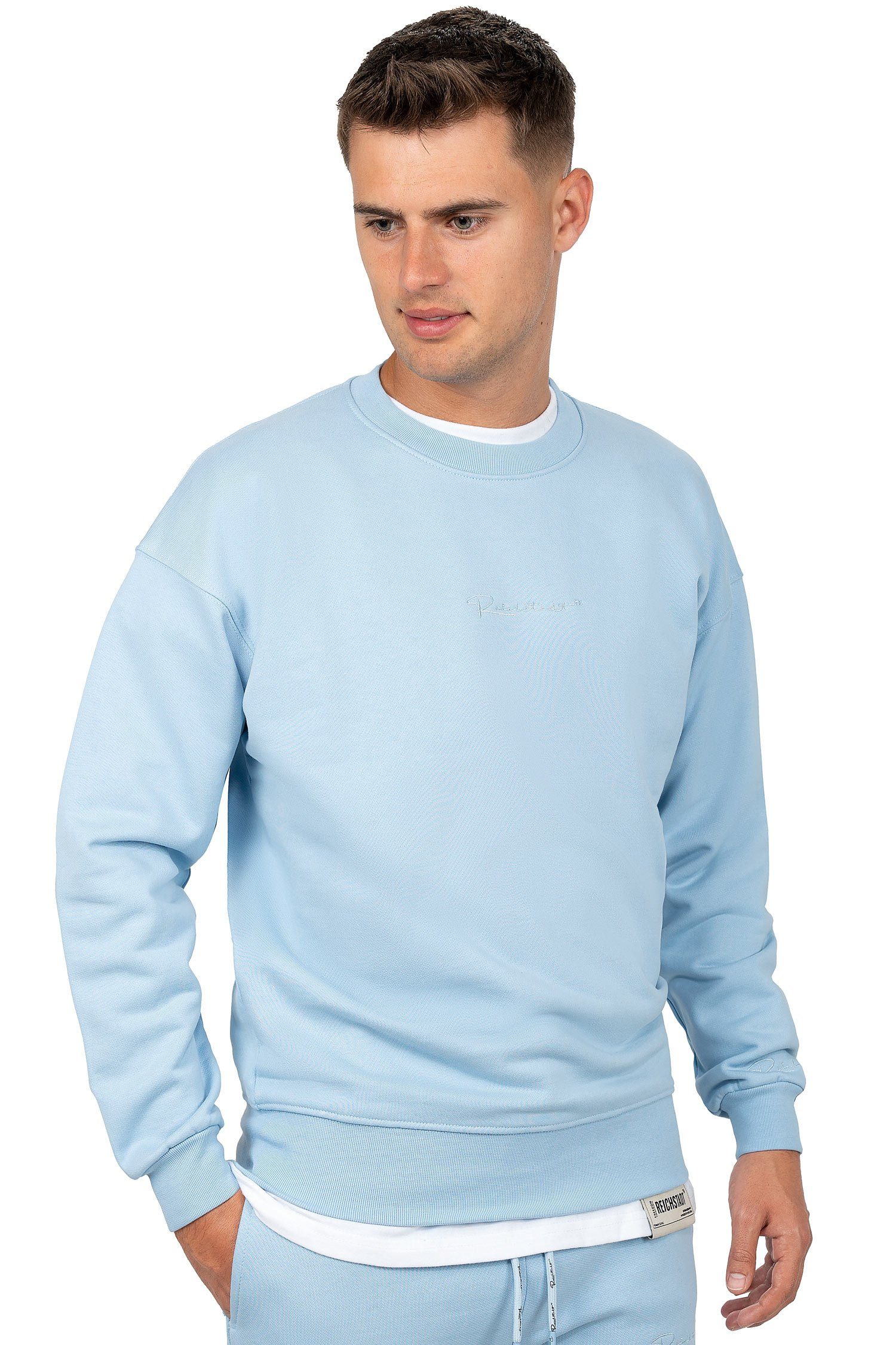 Reichstadt Hellblau (1-tlg) Casual mit Pullover Basic 23RS037 Details Sweatshirt Eleganten