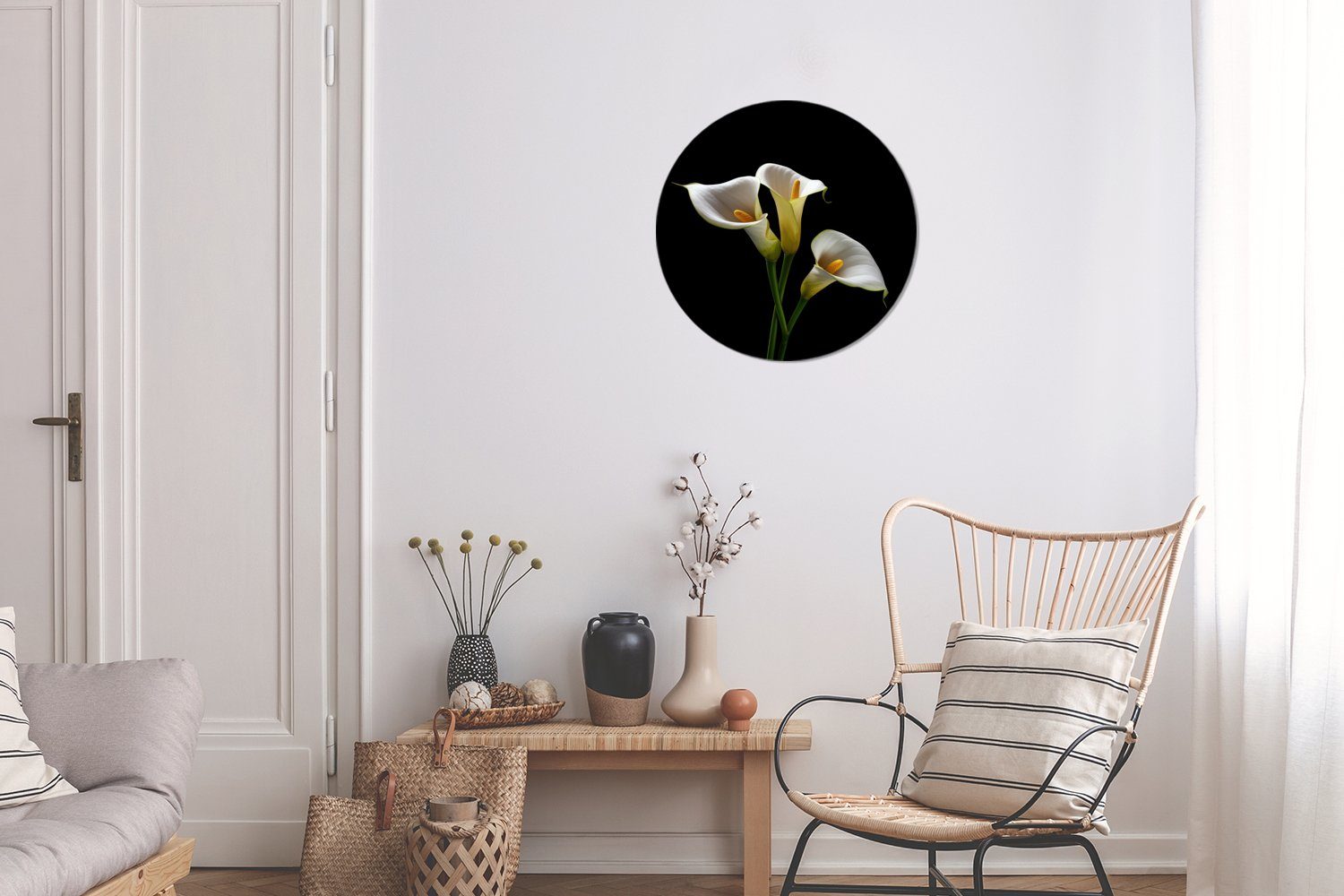 Wohnzimmer, Botanisch, Blumen Wanddekoration Gemälde - Pflanzen - cm 30x30 Wandbild, Rundes Kreis MuchoWow Forex, Natur - Weiß - (1 St),