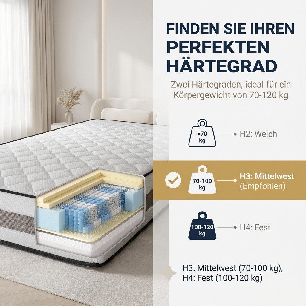 Taschenfederkernmatratze Hybridmatratze 25 cm Wendematratze H3/H4 mit Komfortschaum AirMesh, KNERST, 25 cm hoch, 7-Zonen Federkernmatratze 140x200 Komfortschaum AirMesh 25 cm