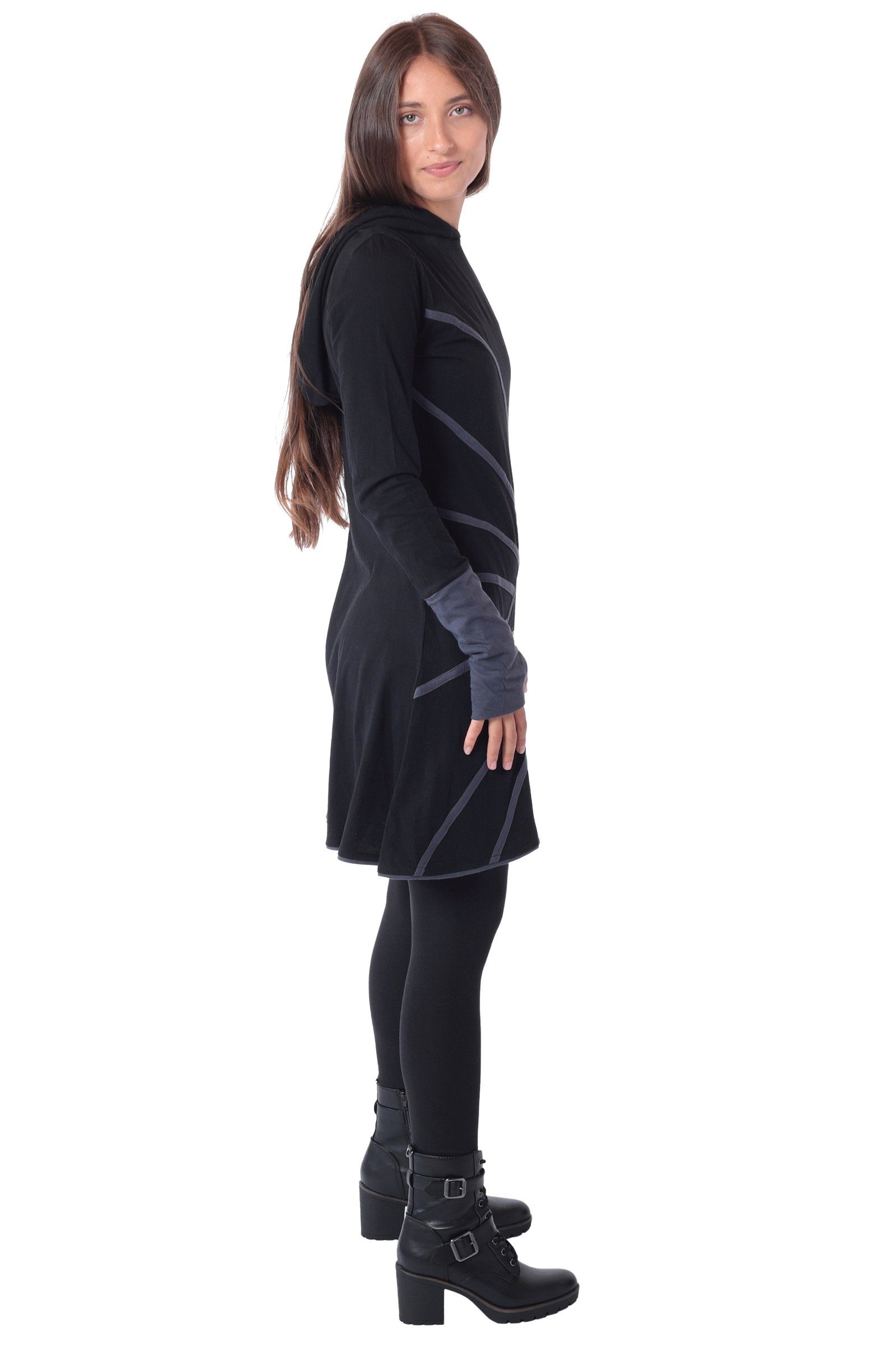 Langärmliges Ganzjahreskleid Kapuzenkleid Jersey PUREWONDER aus Schwarz Sweatkleid
