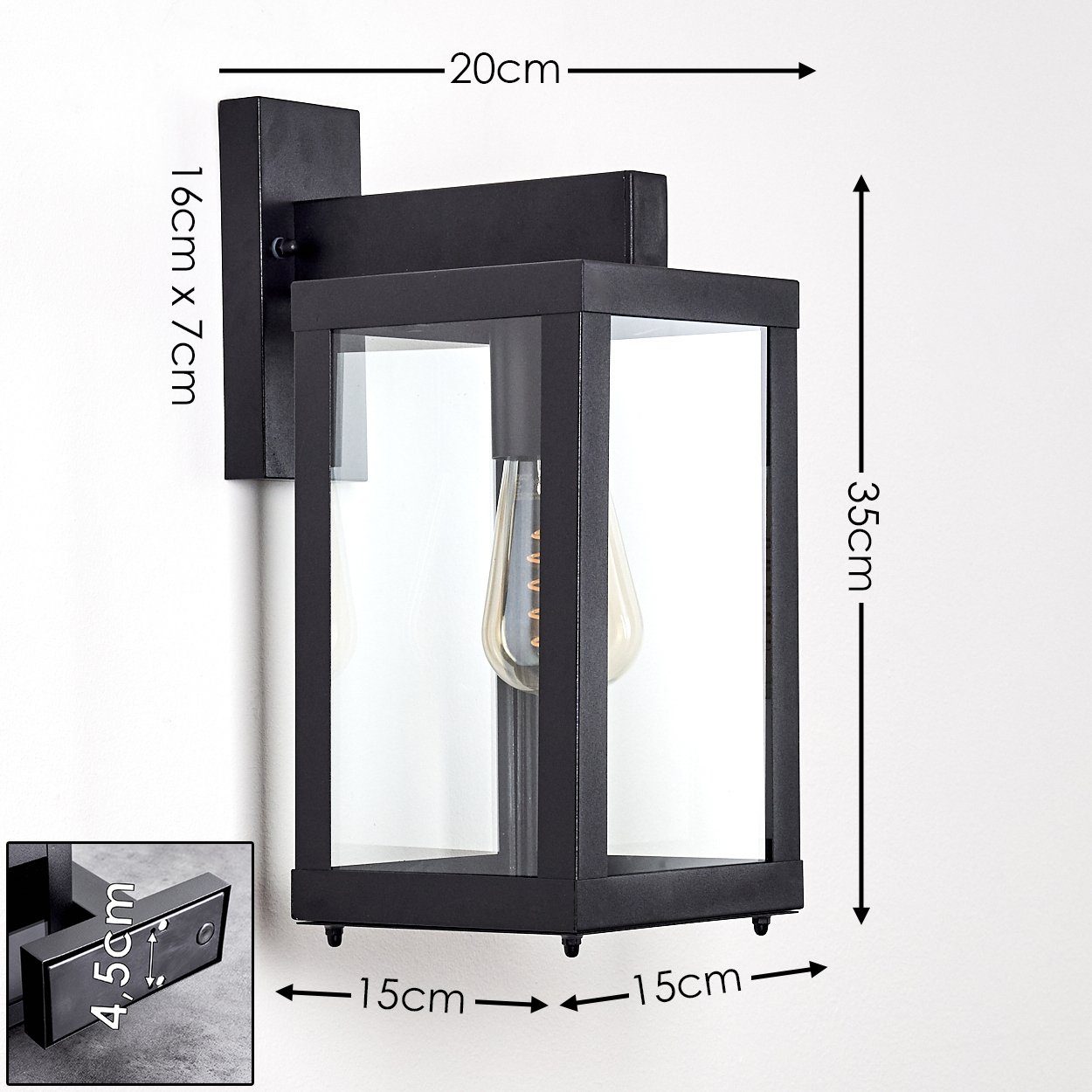 für Leuchtmittel, Wandaußenlampe Außenleuchte moderne in E27, Metall/Glas den Lichteffekt Außen-Wandleuchte abwärts eckige aus schwarz, hofstein Eingangsbereich mit »Poggio« mit ohne