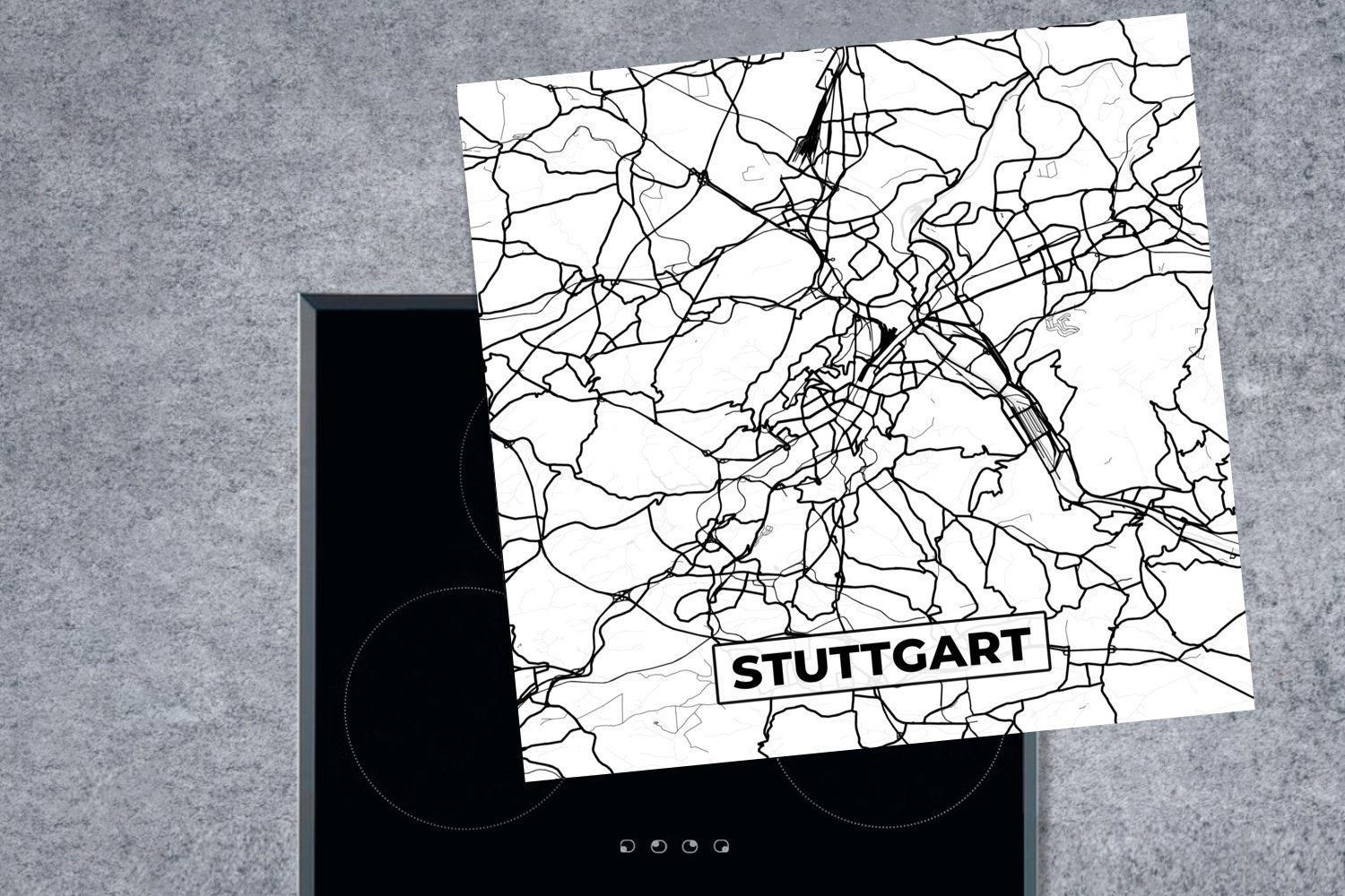 - cm, Arbeitsplatte Karte - Ceranfeldabdeckung, Stuttgart MuchoWow Herdblende-/Abdeckplatte tlg), Vinyl, 78x78 küche für (1 Stadtplan,