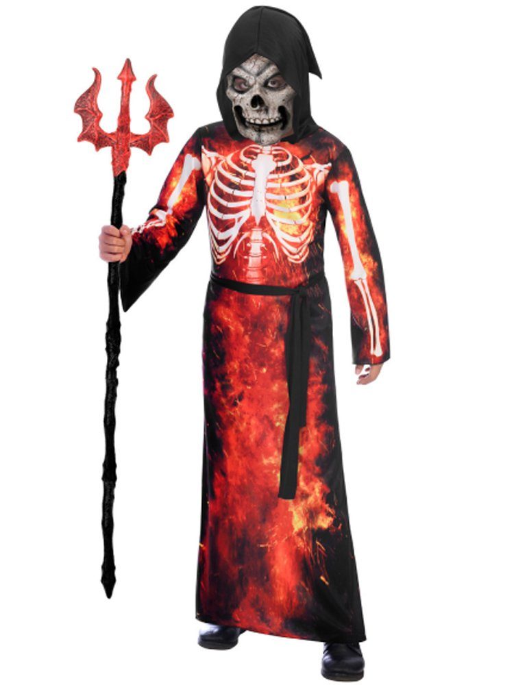Amscan Vampir-Kostüm Halloween Kinderkostüm 'Fire Reaper' mit Skelett M