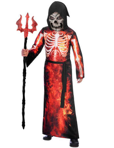 Amscan Vampir-Kostüm Halloween Kinderkostüm 'Fire Reaper' mit Skelett M