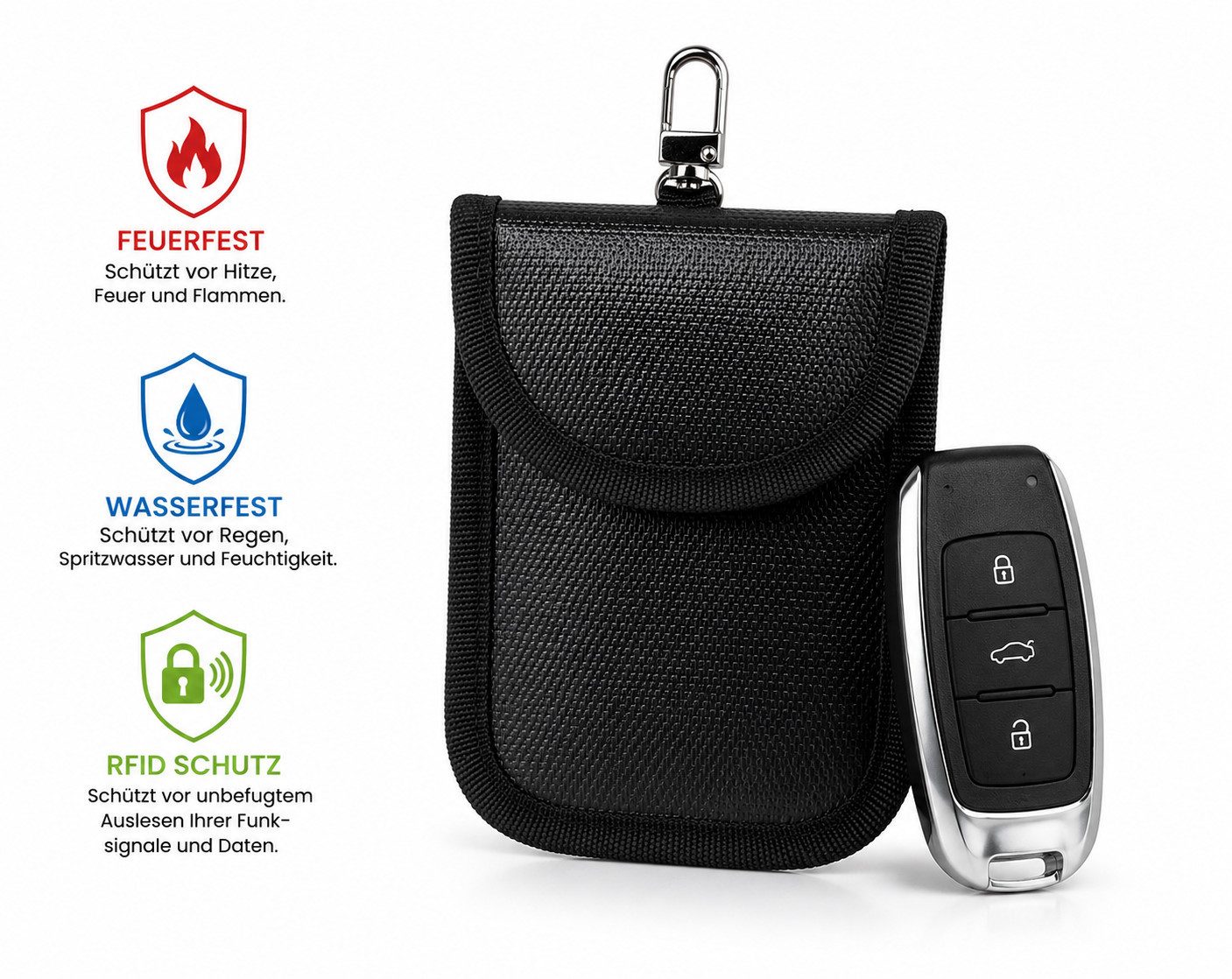 FireMat Schlüsseltasche Schlüsseltasche – Keyless Go RFID Schutz, feuerfest, wasserfest