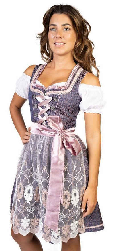 Trachtl Dirndl DIRNDL TRACHTENKLEID DAMEN BELLA BLAU/ROSA 3.tlg