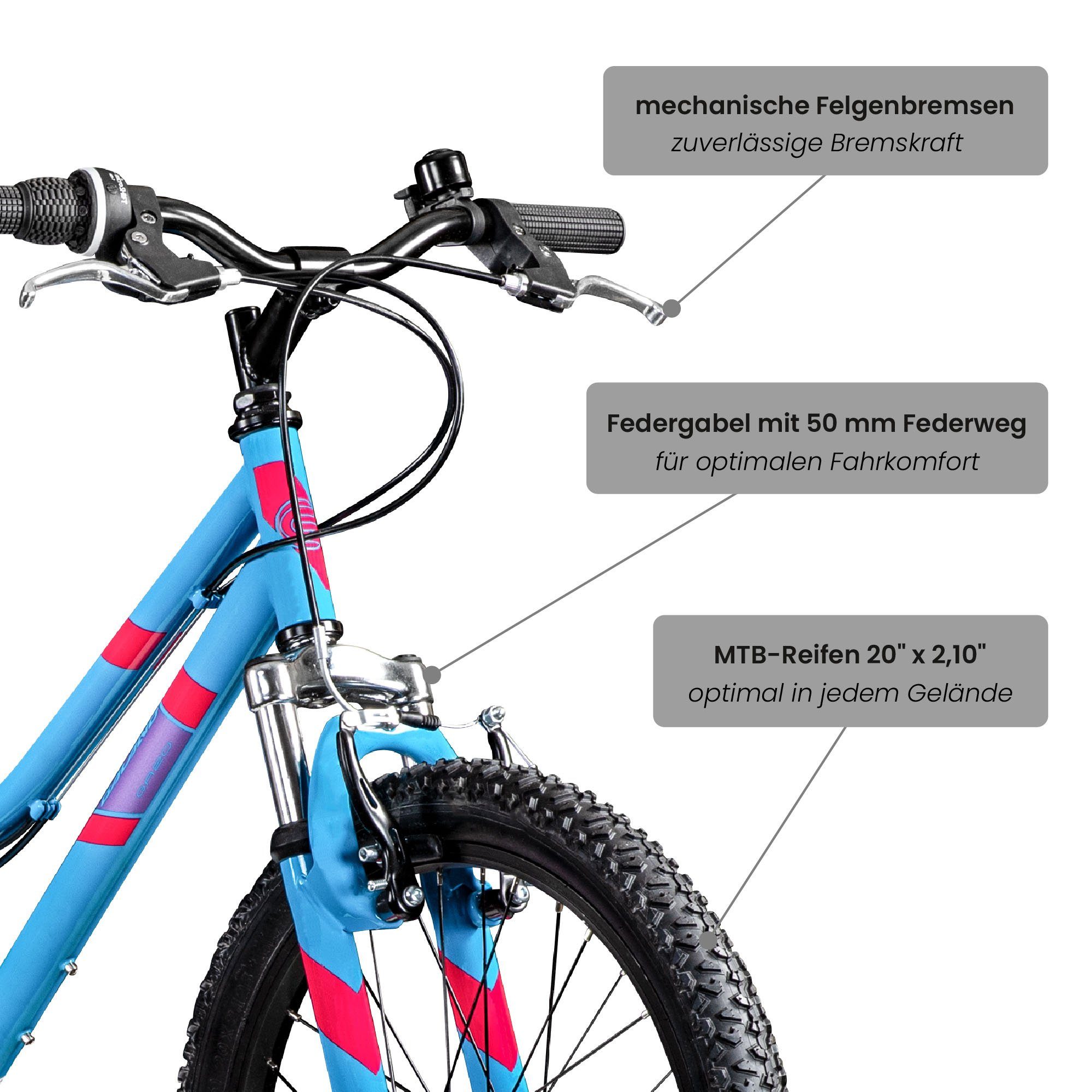 Galano Mountainbike GA20, ab 7 - Kinderfahrrad Zoll Gang, 135 120 Kettenschaltung, blau Fahrrad cm Jungen 5 Mädchen Jahre 20