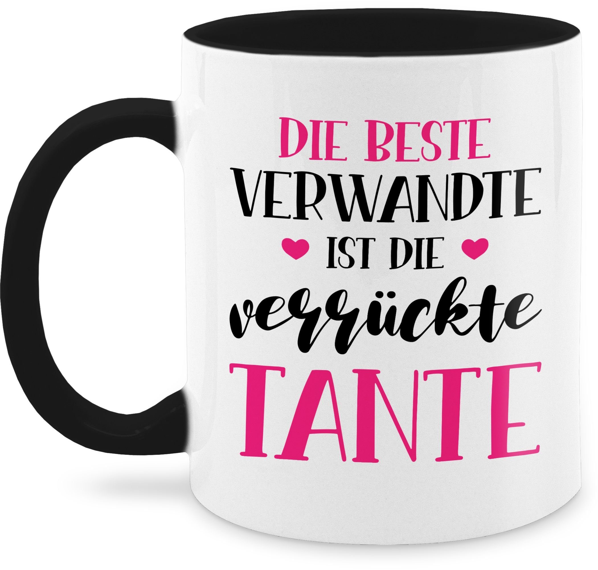 Shirtracer Tasse Beste Verwandte ist die verrückte Tante, Keramik, Tante Geschenk 2 Schwarz | Teetassen