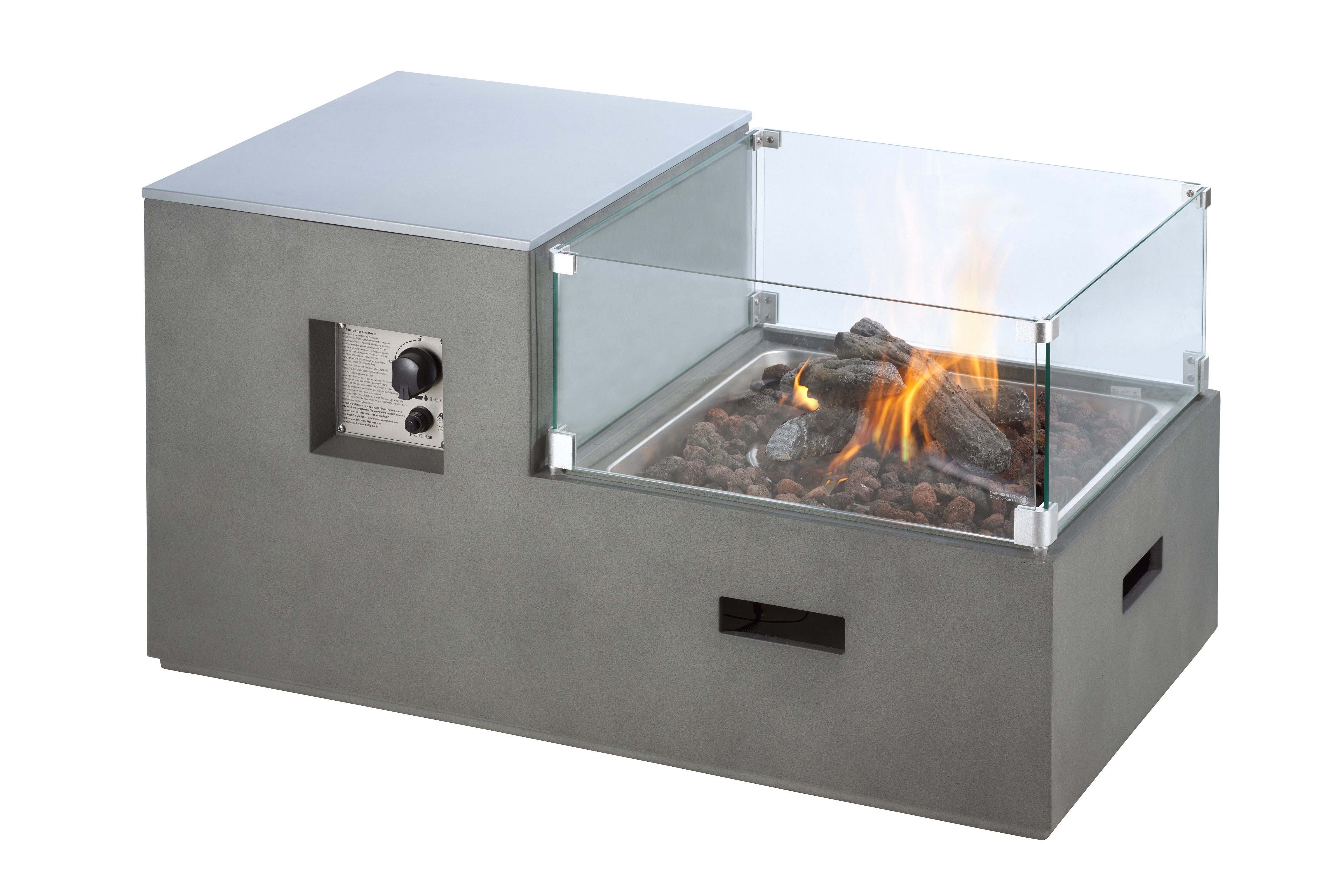 outdoorfires Compact Clifton Heizstrahler Außenkamin Clifton Lounge Grey Gaskamin Echtfeuer-Dekokamin