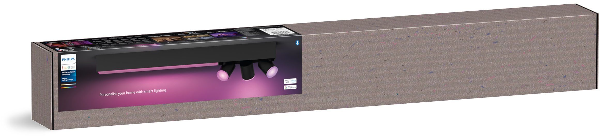 Philips Hue Smarte LED-Leuchte White & Color Ambiance Centris 3er Spot schwarz, Abschaltautomatik, Bluetooth, CCT - über Fernbedienung, Dimmfunktion, Farbsteuerung, Farbwechsel, Leuchtdauer einstellbar, Memoryfunktion, Nachtlichtfunktion, RGB, Smart Home, Timerfunktion, dimmbar über Fernbedienung, erweiterbar, mehrere Helligkeitsstufen, LED wechselbar, RGB, Sprachassistenten