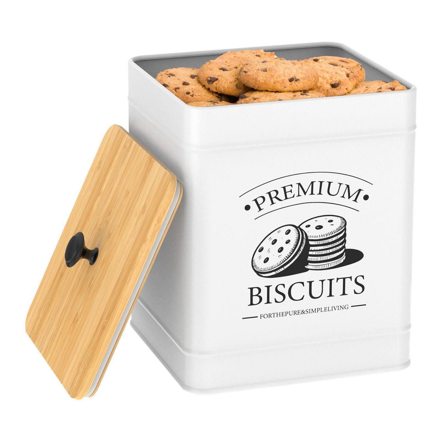 LuxusKollektion Keksdose Keksdose Metall mit Bambus-Deckel weiss 19,5x19,5x26cm, Metall
