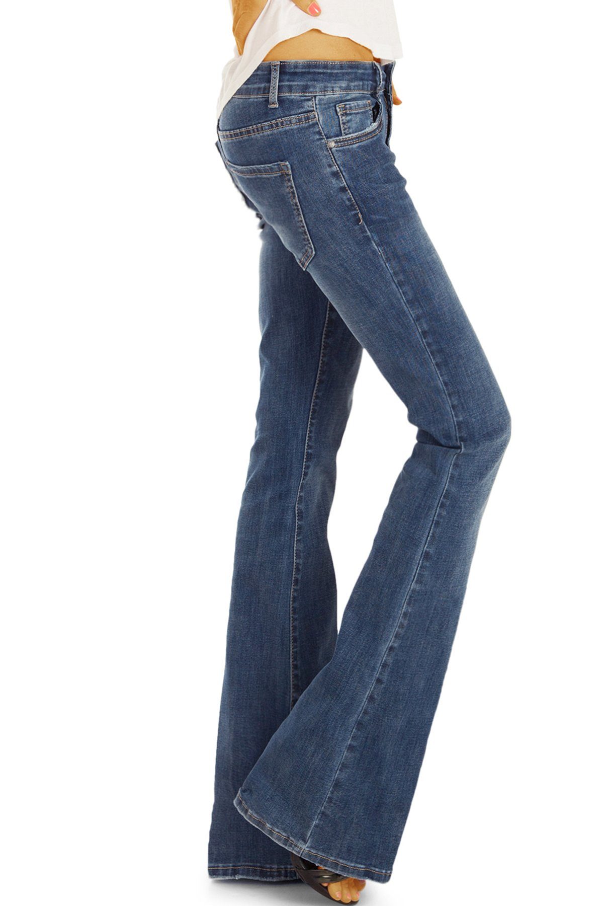 5-pocket dunkelblau in ausgestelltes be styled Bein Damenhose, und Bootcut-Jeans denimblau j16p medium waist