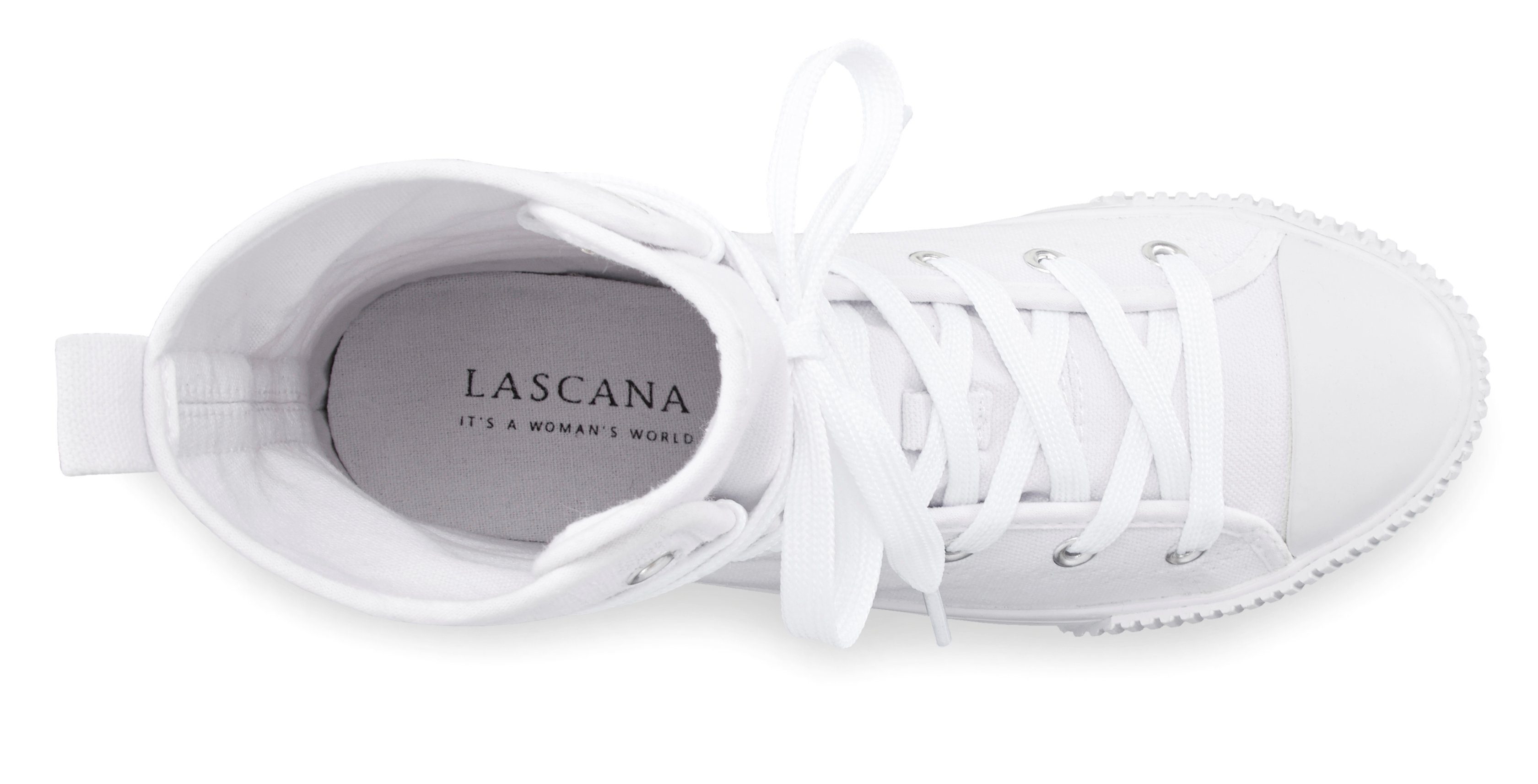 LASCANA Stiefelette im Combat Look, High Top Sneaker, Schnürschuh, Textil-Boots