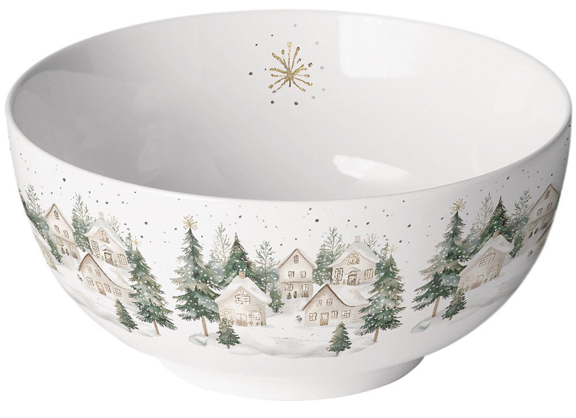 Ambiente® Müslischale Snowy houses, Porzellan, (1-tlg), Porzellan-Schüssel New Bone China Ø 14 Höhe 6,5cm Volumen ca.0,4l