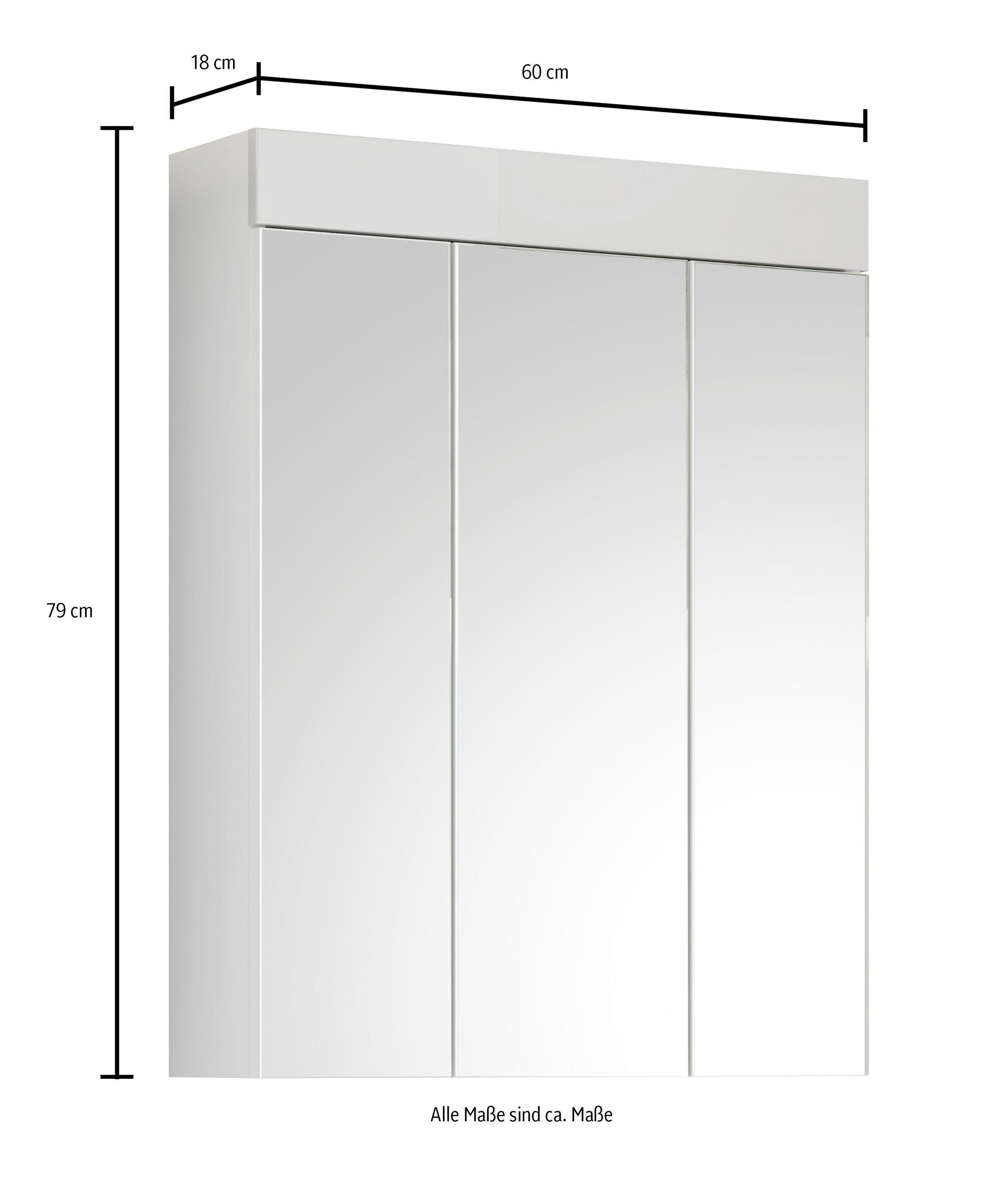 xonox.home Badezimmerspiegelschrank Snow (Spiegelschrank 3-türig, weiß 60x79 Hochglanz) und Steckdose LED-Beleuchtung cm, inklusive