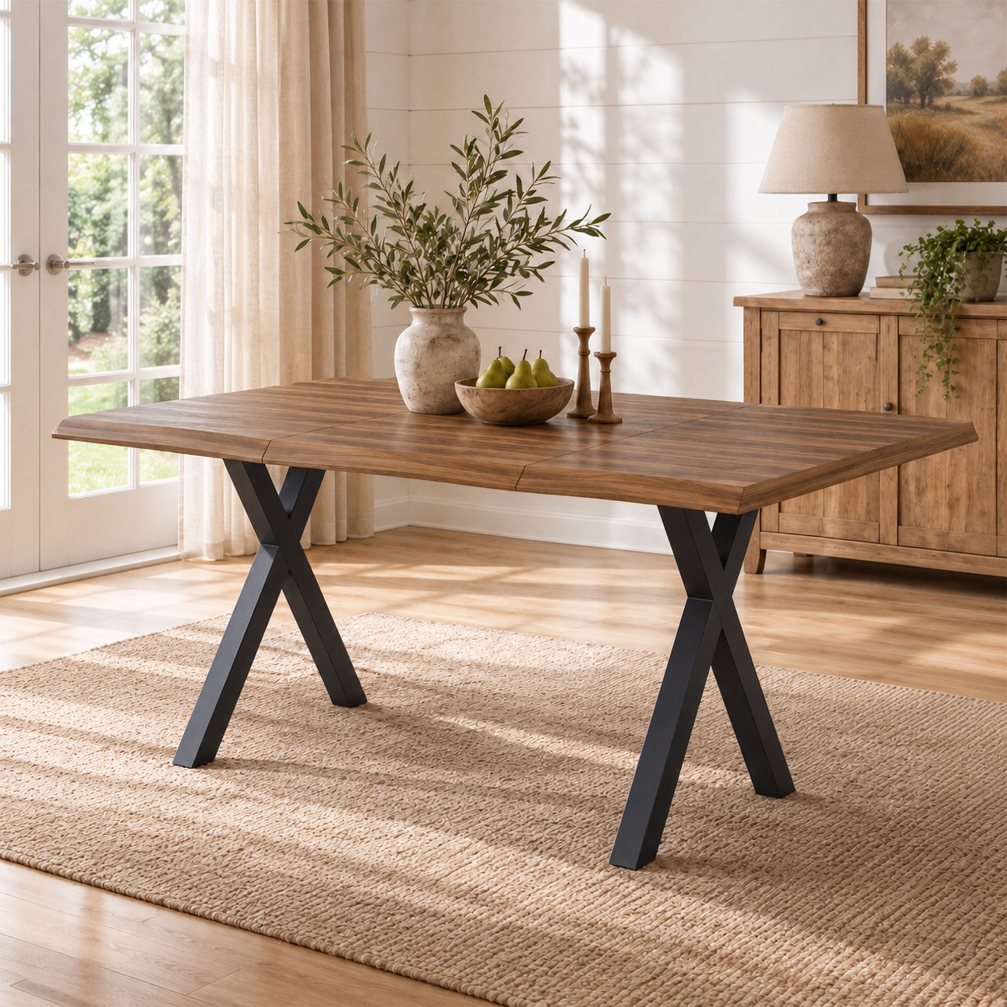 Flieks Esstisch Wellenförmiges Tischplattendesign, verdickte Tischplatte 2,8cm (160x78x77 cm, 1-St., 1 Tisch), rechteckig Schreibtisch Bürostisch Walnussholzfar – Bild 5 von 5