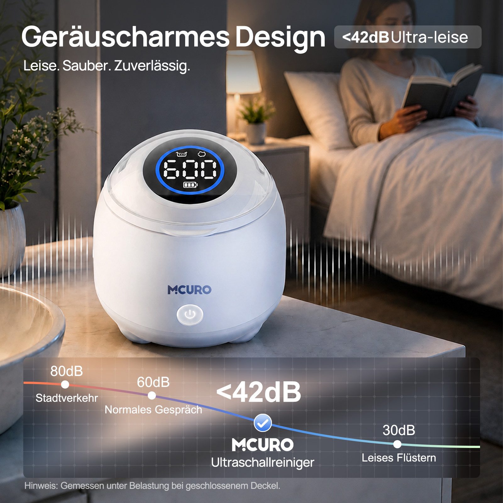 MCURO Ultraschallreiniger Ultraschallreinigungsgerät 48000Hz, 4 Modi, 200ml – für Zuhause & Büro, 4UV 254nm, 360° Reinigung, Kompakt/ Leise, inkl. 6 Reinigungst – Bild 5 von 5